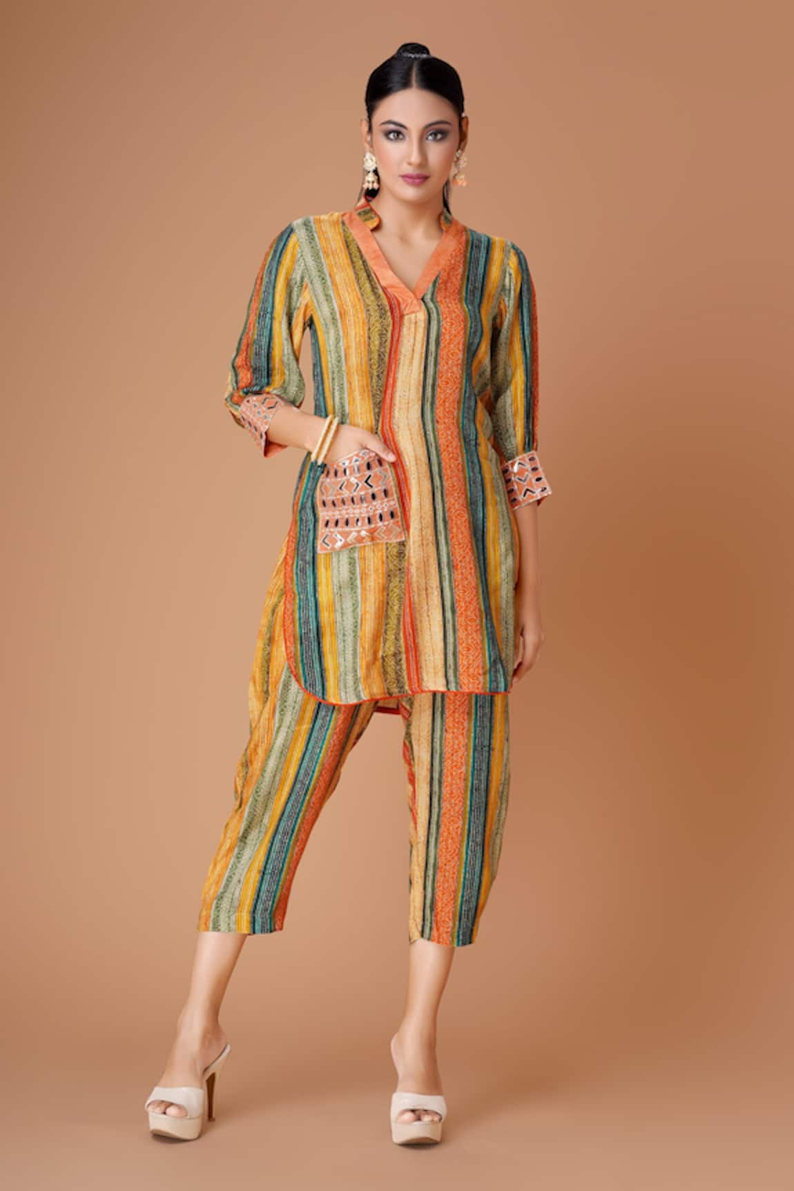 Amani Stripe Pattern Tunic & Pant Set