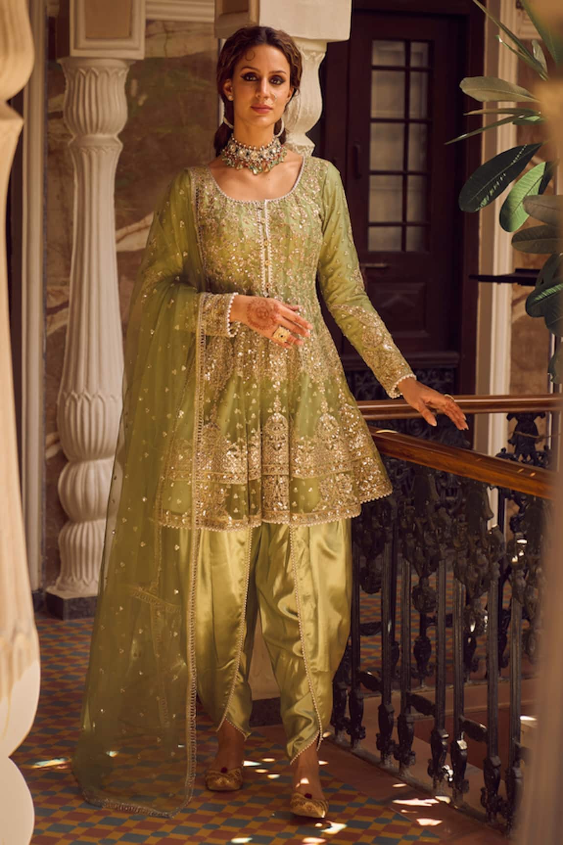LASHKARAA Intertwined Floral Embroidered Kurta Tulip Pant Set
