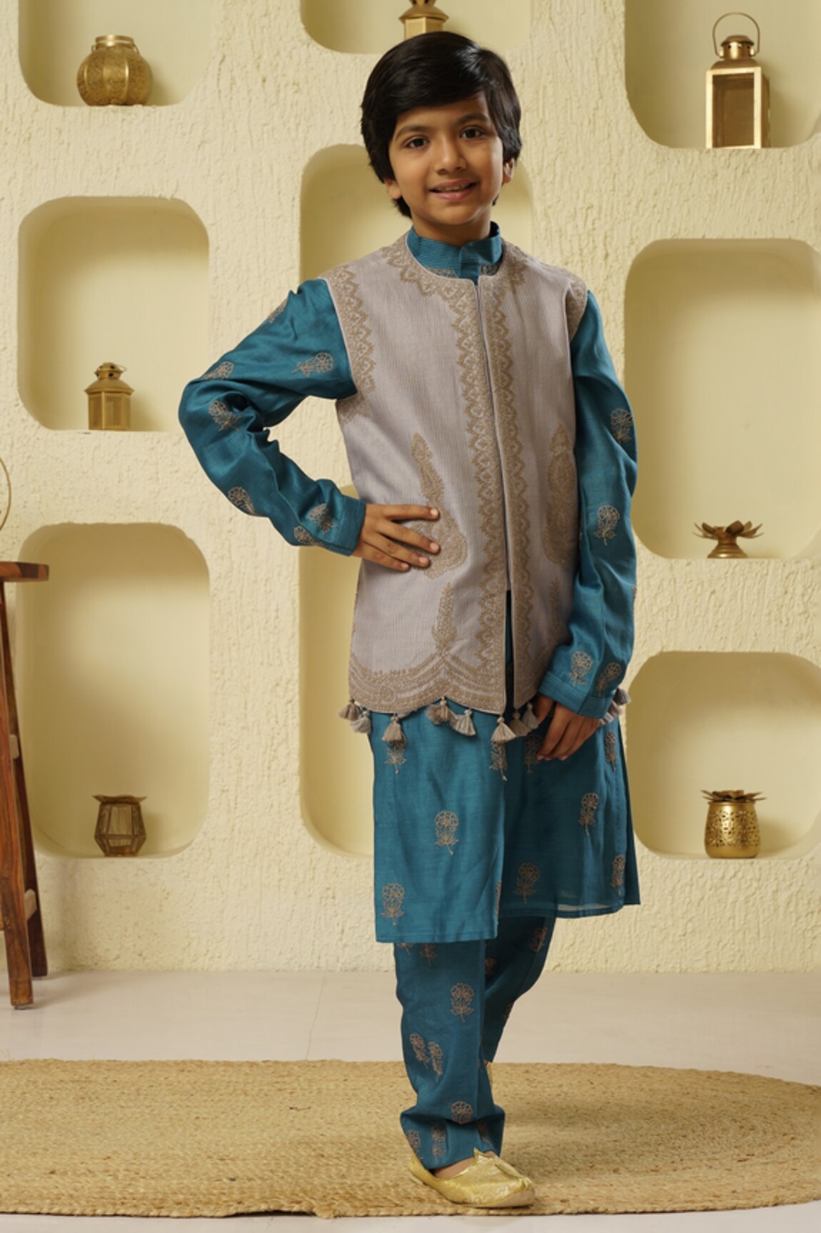 Rar studio - Kids Quilted Dori Embroidered Jacket Kurta Set