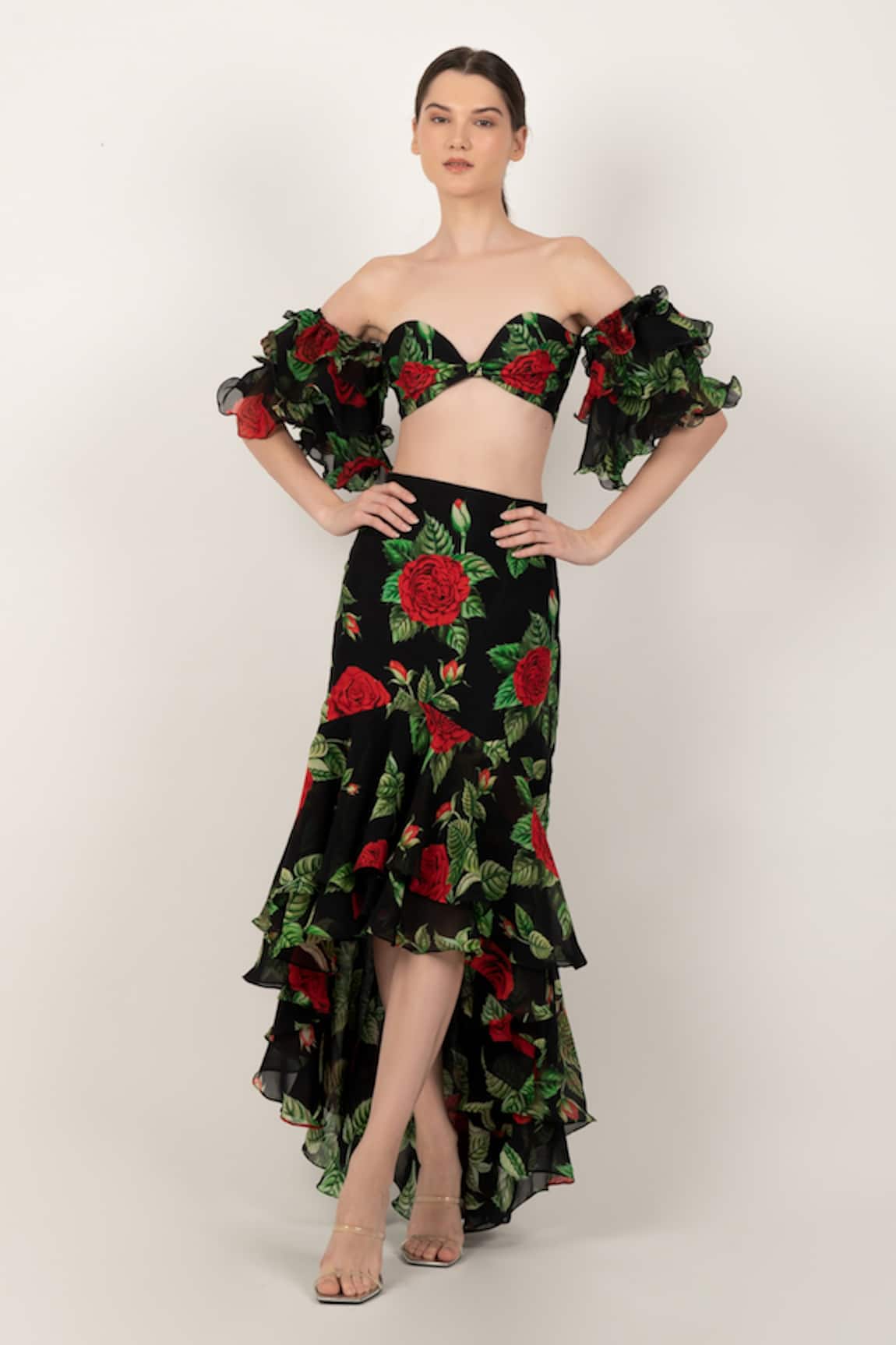 SANAM Rosamund Floral Pattern Off-Shoulder Top & Skirt Set