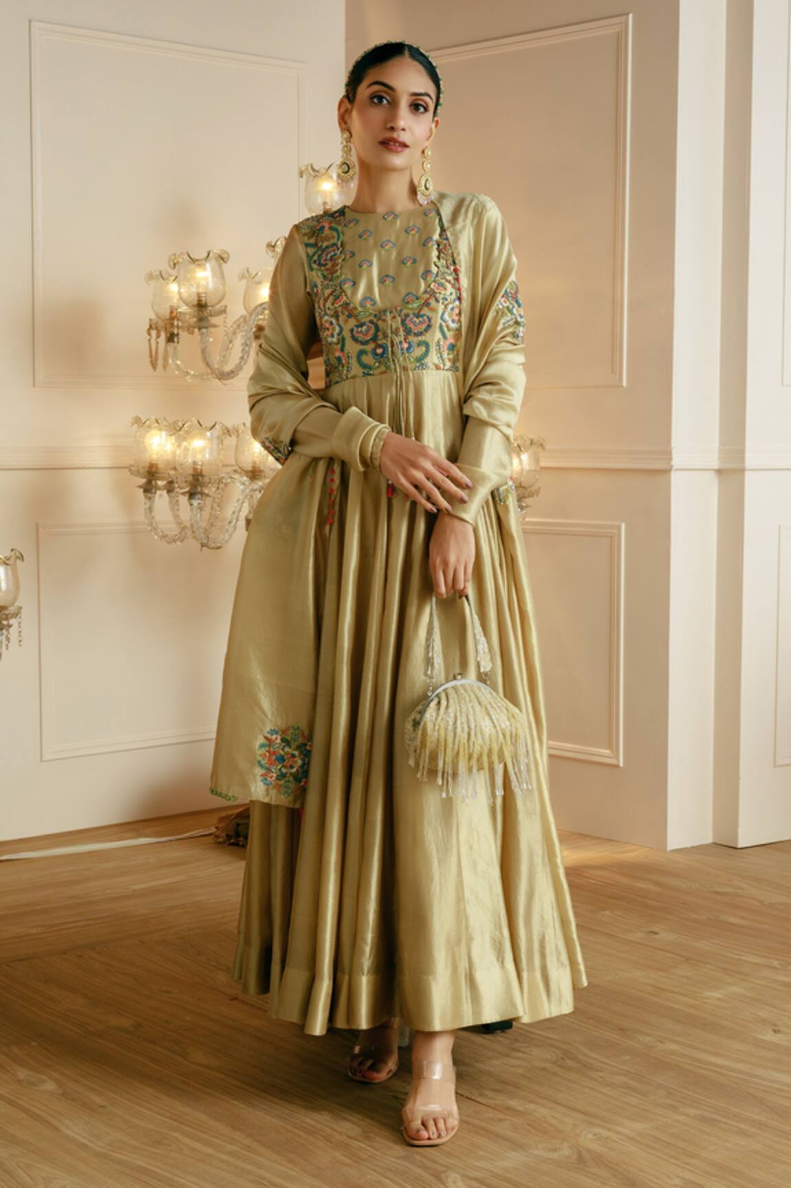 Nehha Nhata Silk Embroidered Yoke Anarkali With Dupatta