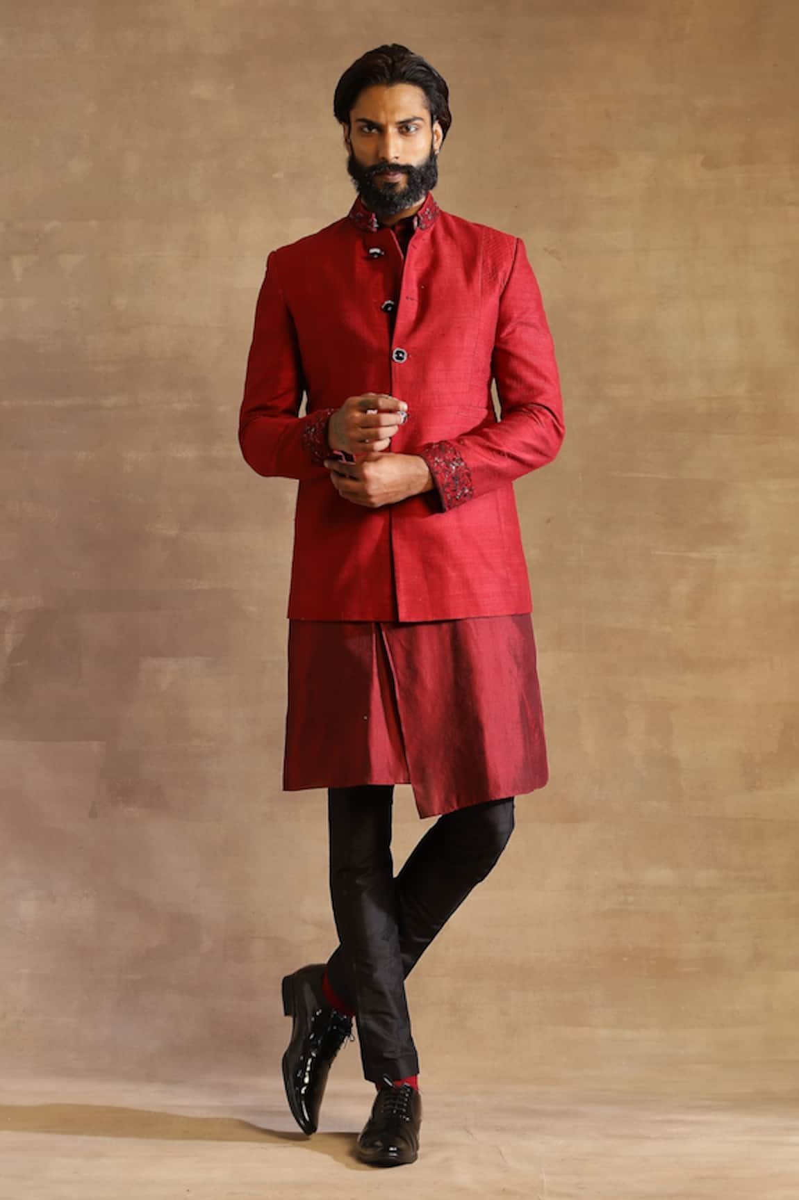 Raghavendra Rathore Jodhpur Raw Silk Bandhgala Jacket