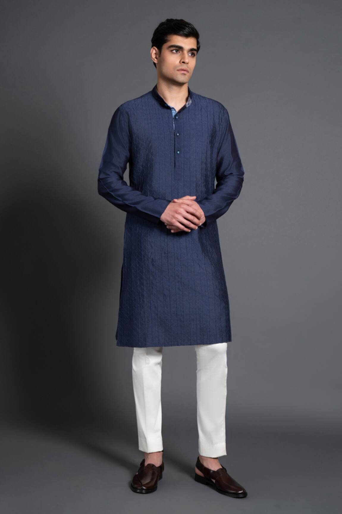 Raghavendra Rathore Jodhpur Silk Kantha Work Kurta 