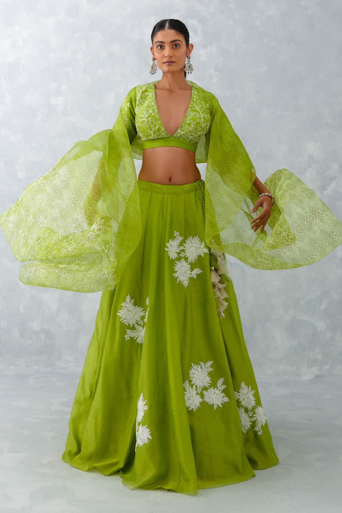 Devnaagri Thread Floral Embroidered Lehenga Set