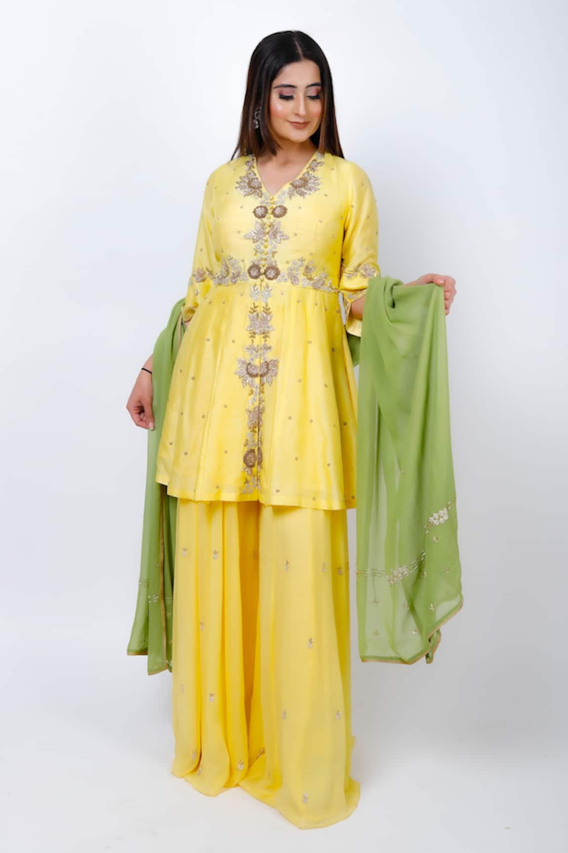 Geetika Jain Dabka Embroidered Peplum Kurta Sharara Set