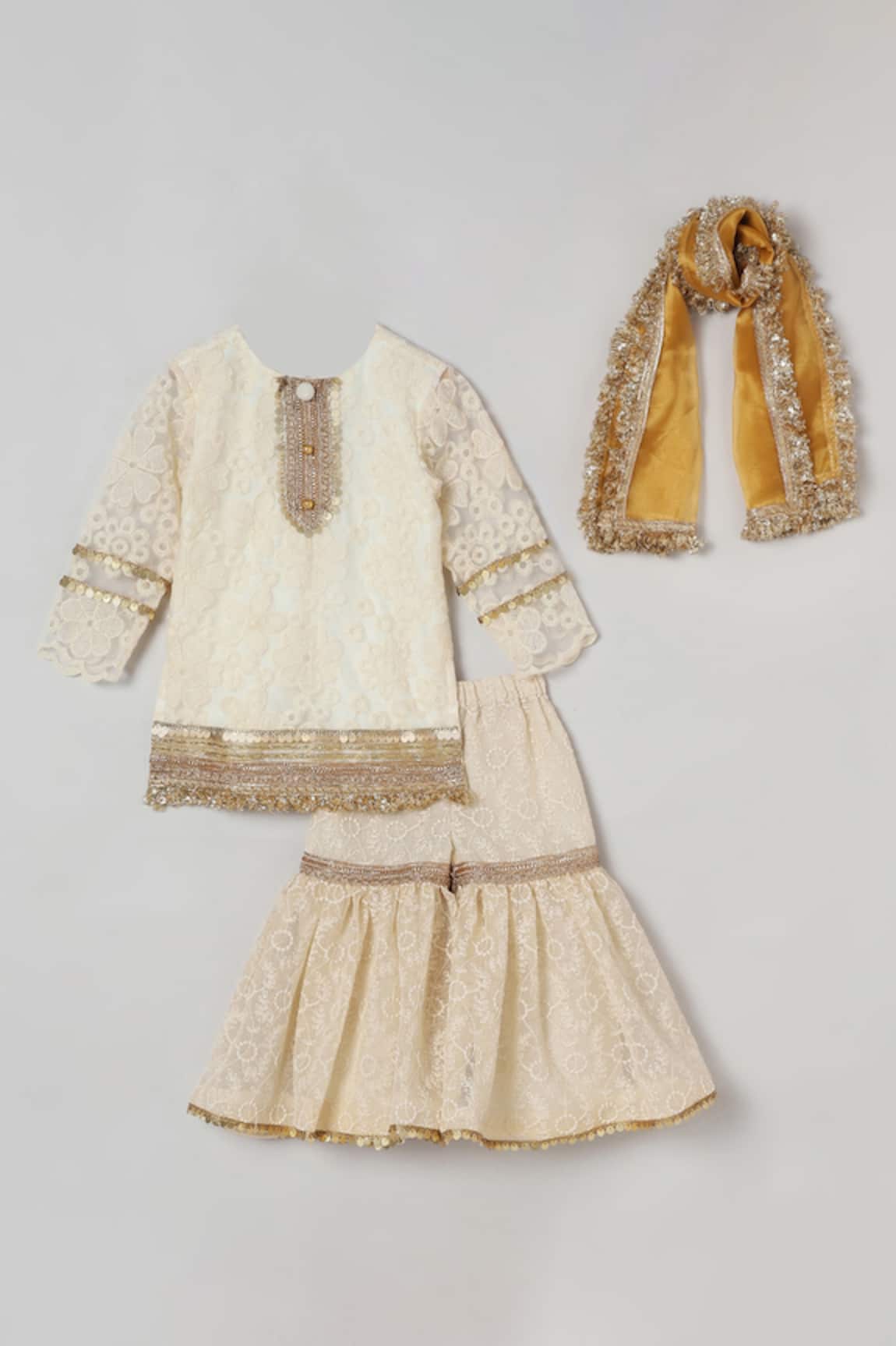 Byb Premium Embroidered Sequin Placket Kurta Sharara Set 