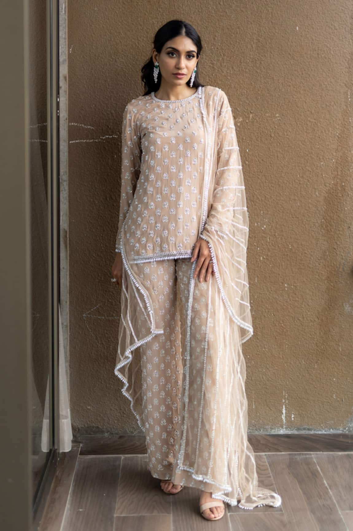 Sunita Bhandari Hand Embroidered Kurta Sharara Set