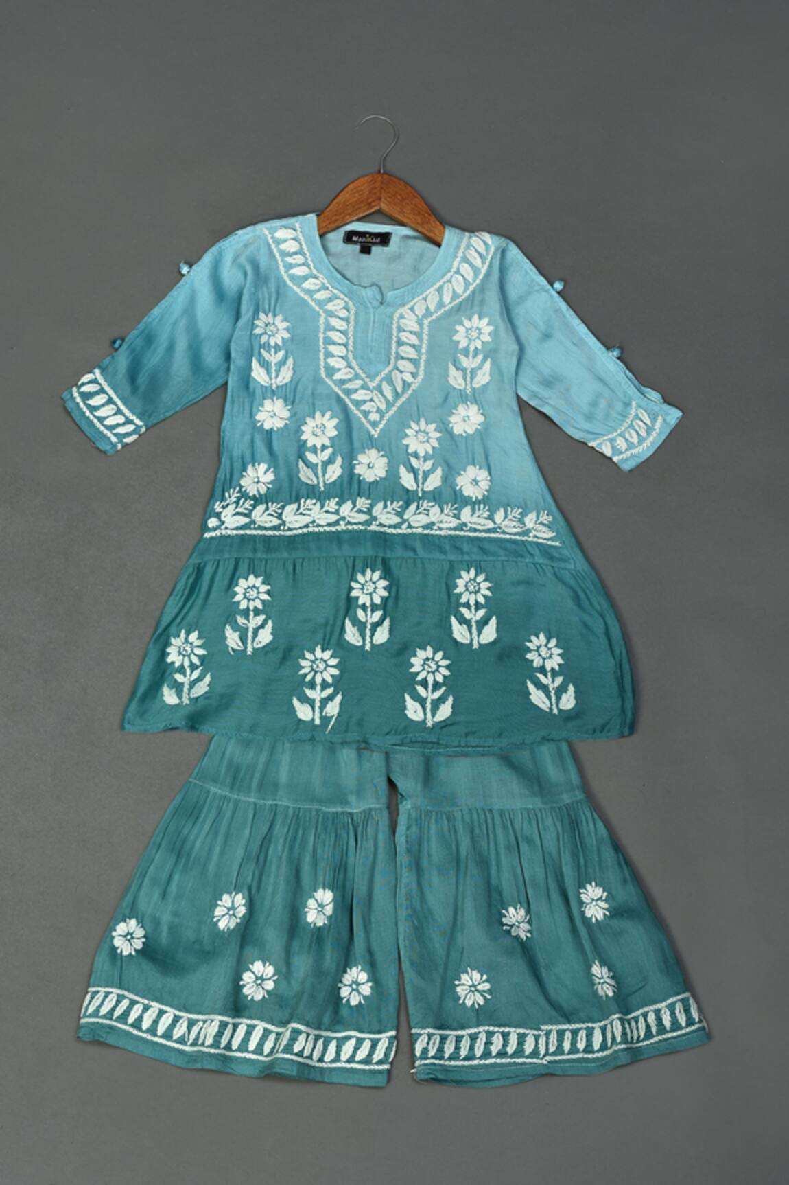 Maaikid Ombre Chikankari Embroidered Kurta & Sharara Set