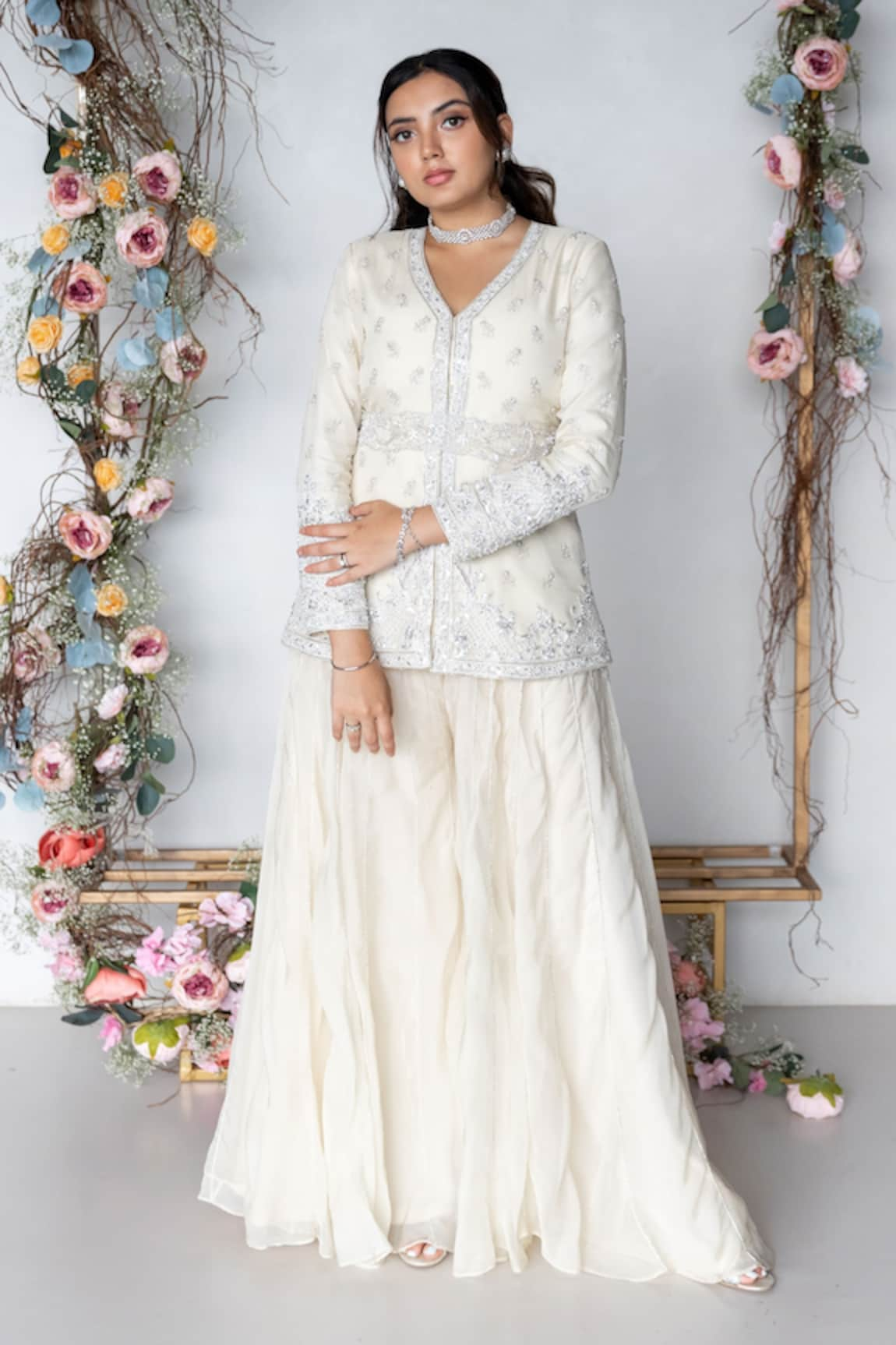 Sunita Bhandari Cut Dana Embroidered Kurta & Sharara Set