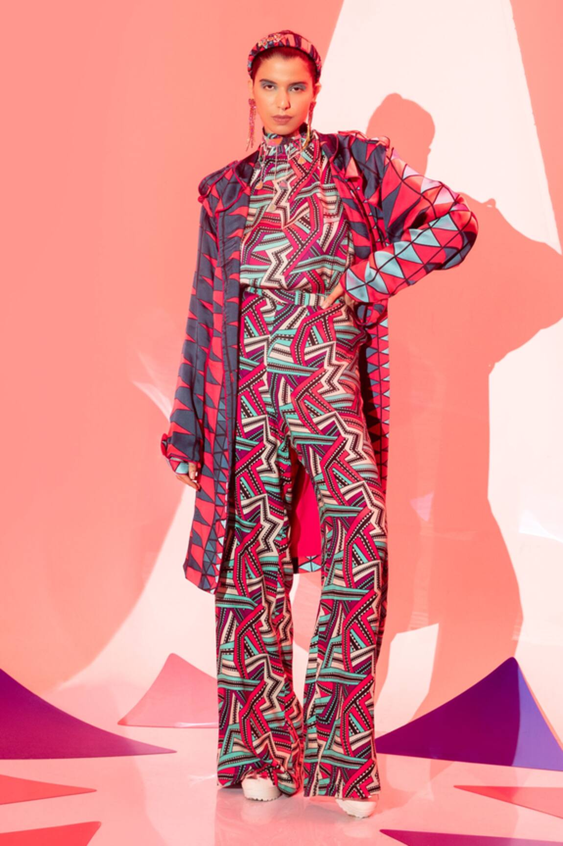 Esha L Amin Zig Zag Geometric Print Pant 