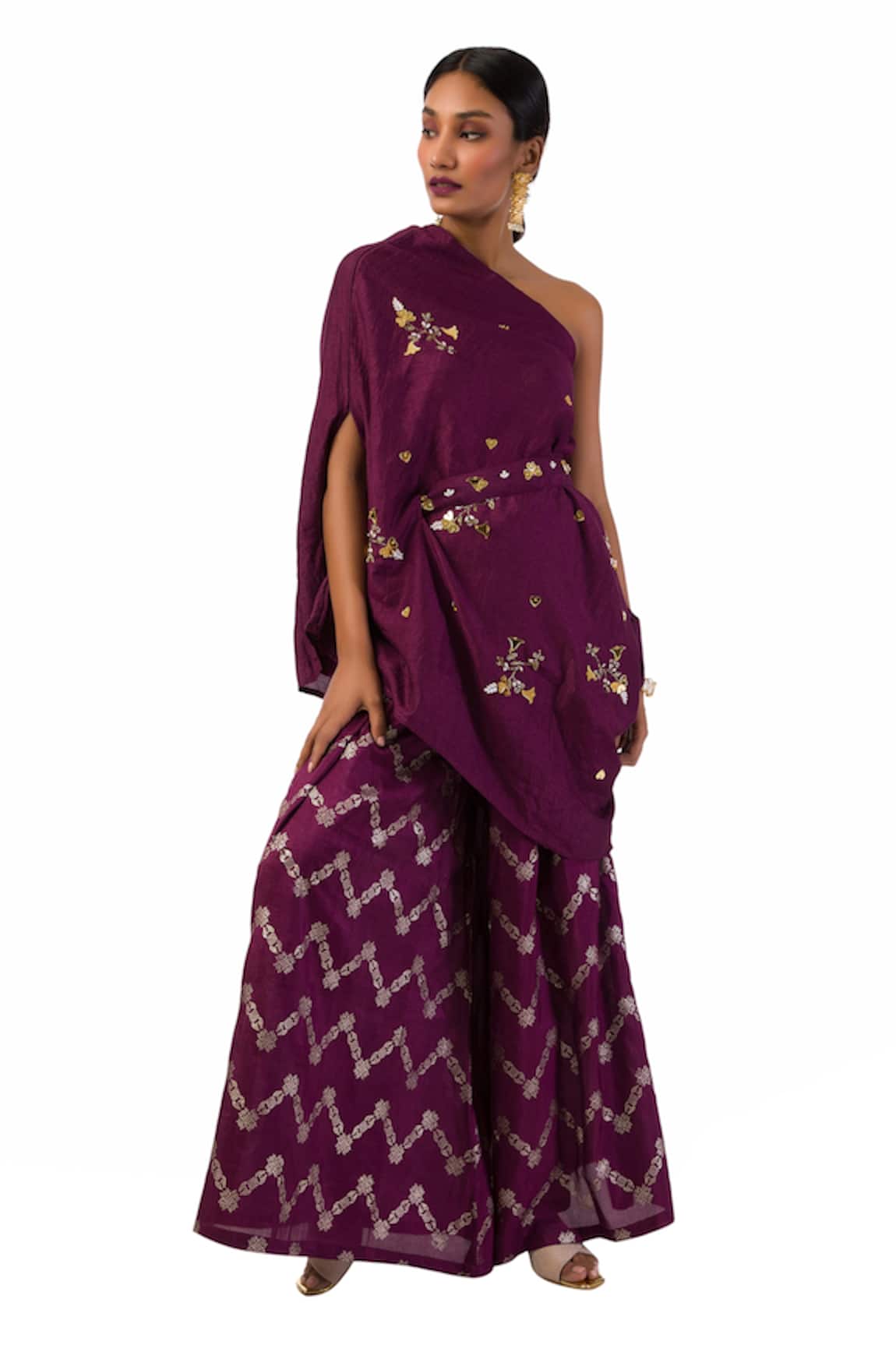Meghna shah Embroidered One-Shoulder Top & Pant Set