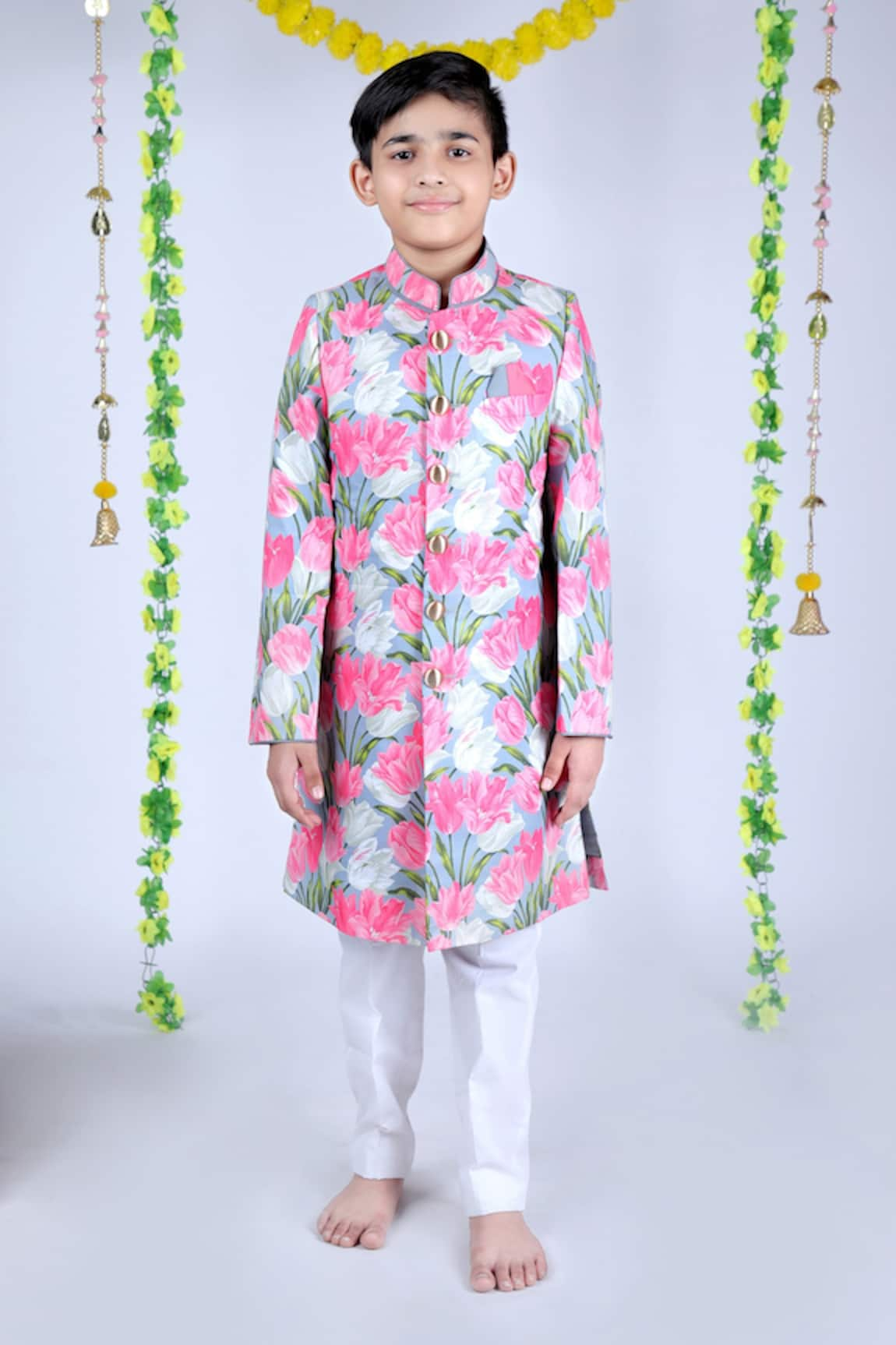 Kids Lane Floral Pattern Sherwani Set