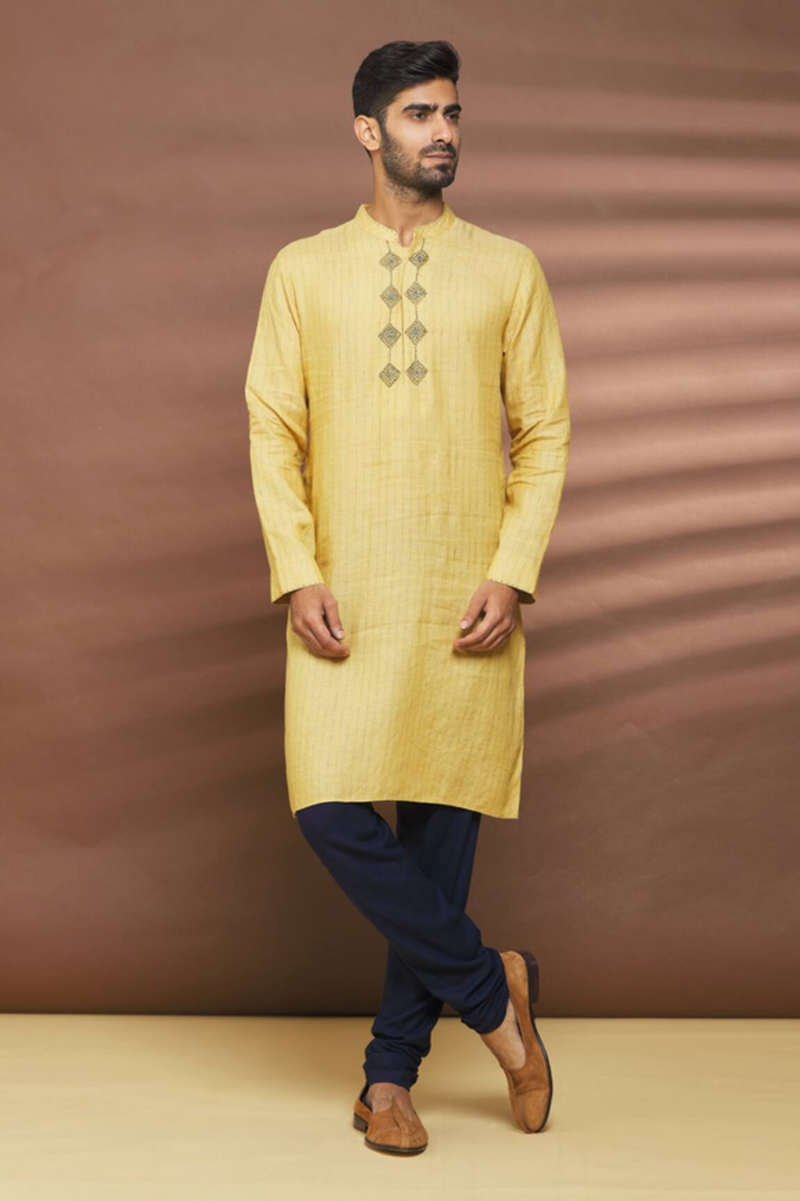 Linen Bloom Linen Stripe Pattern Kurta 