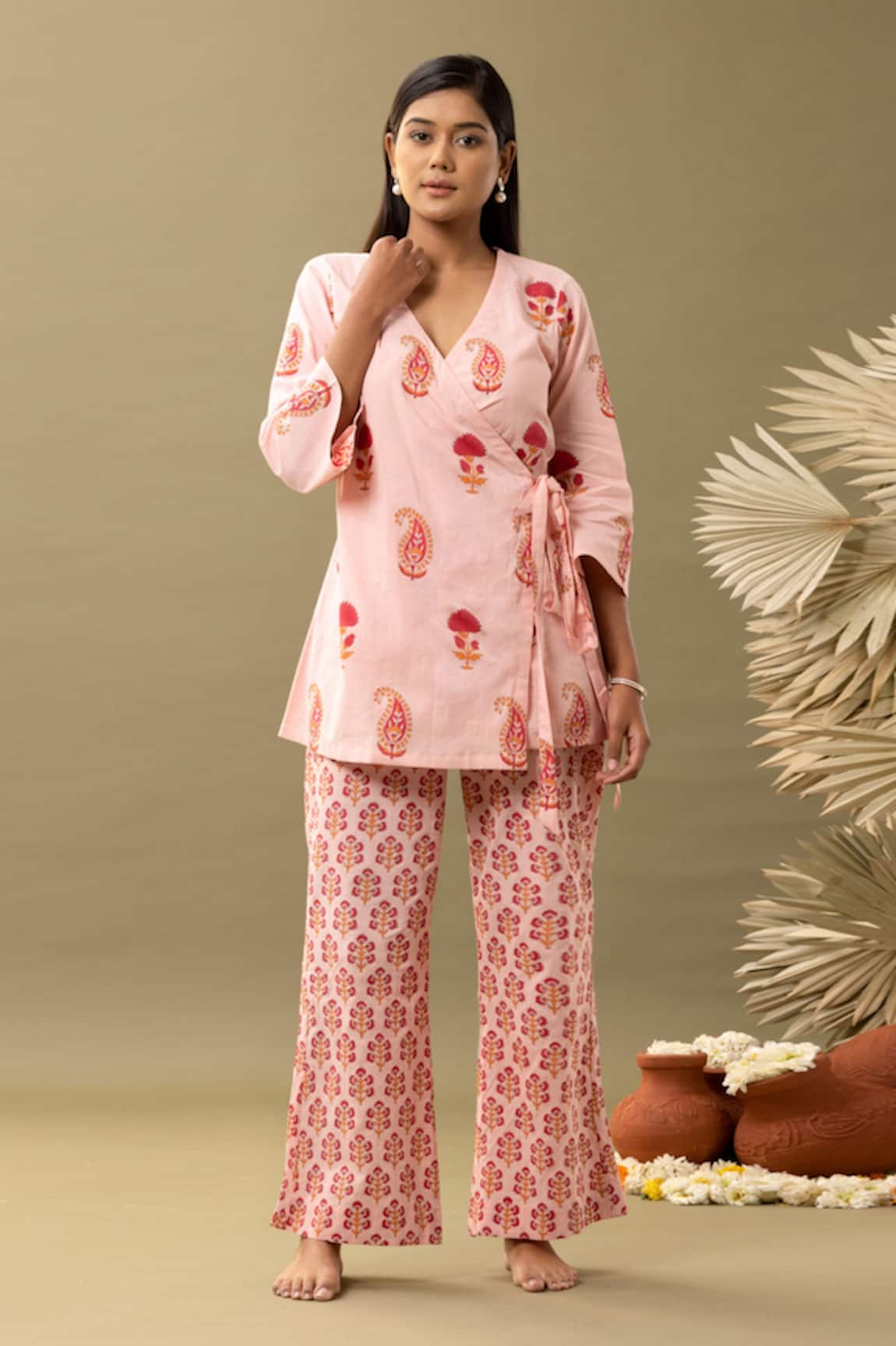 Abbaran Bloom Print Angrakha & Flared Pant Set