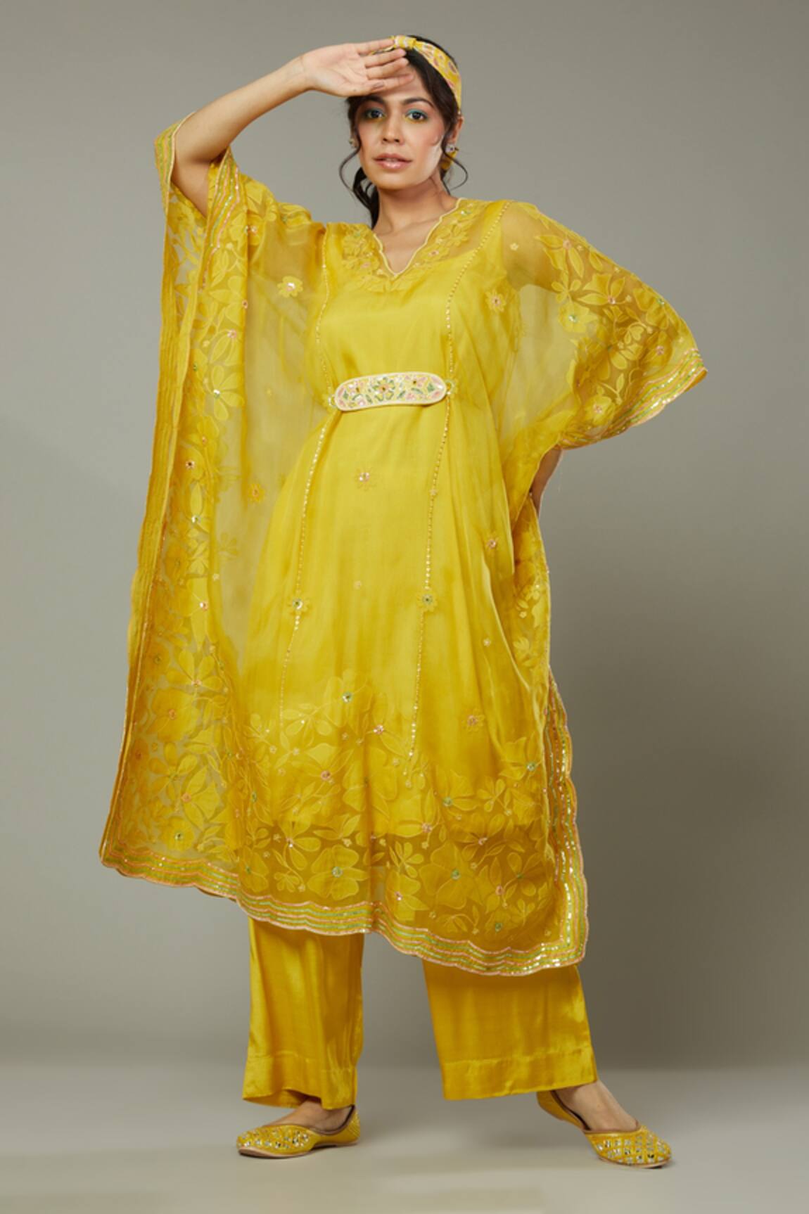 I Am Design Mango Bite Candy Applique Kaftan & Pant Set 