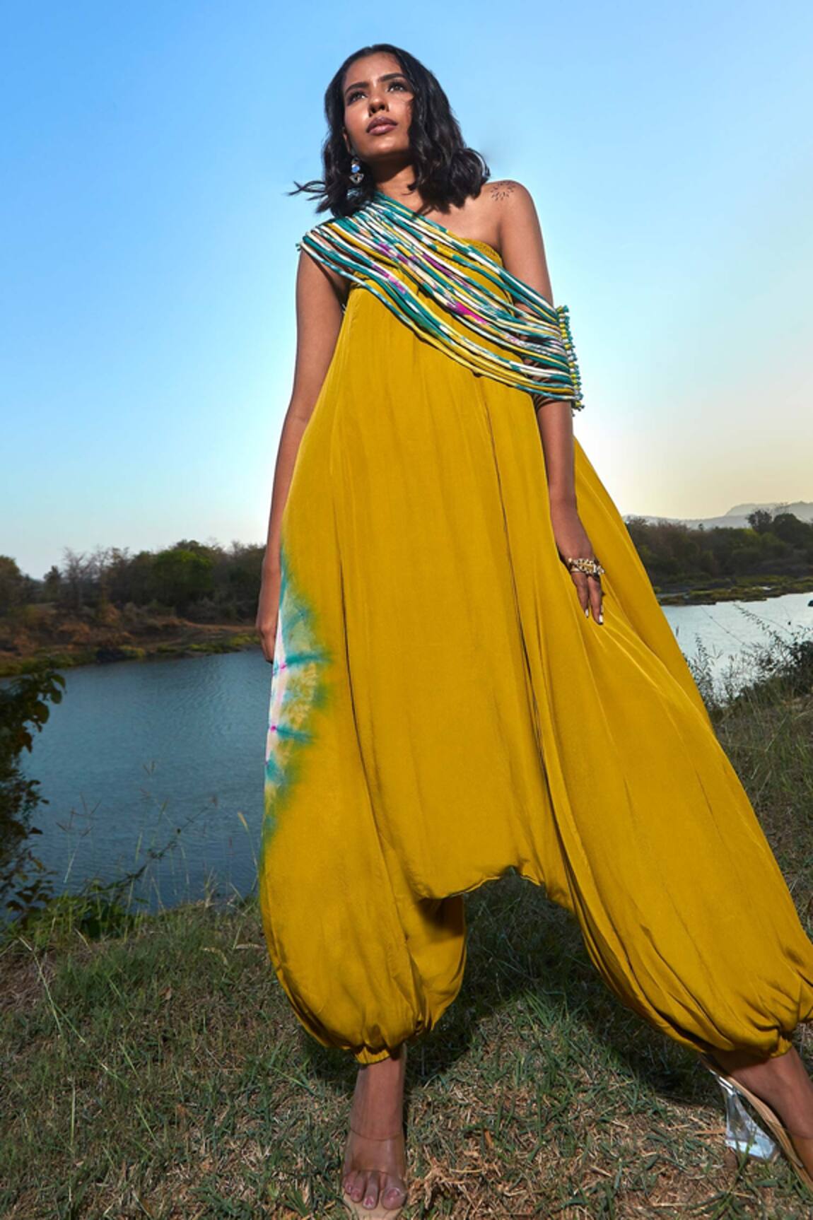 Babita Malkani Hand Dyed Textured Jumpsuit With Corded Throw