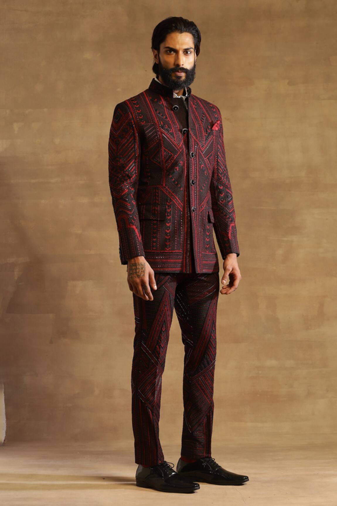 Raghavendra Rathore Jodhpur Geometric Pattern Bandhgala Jacket