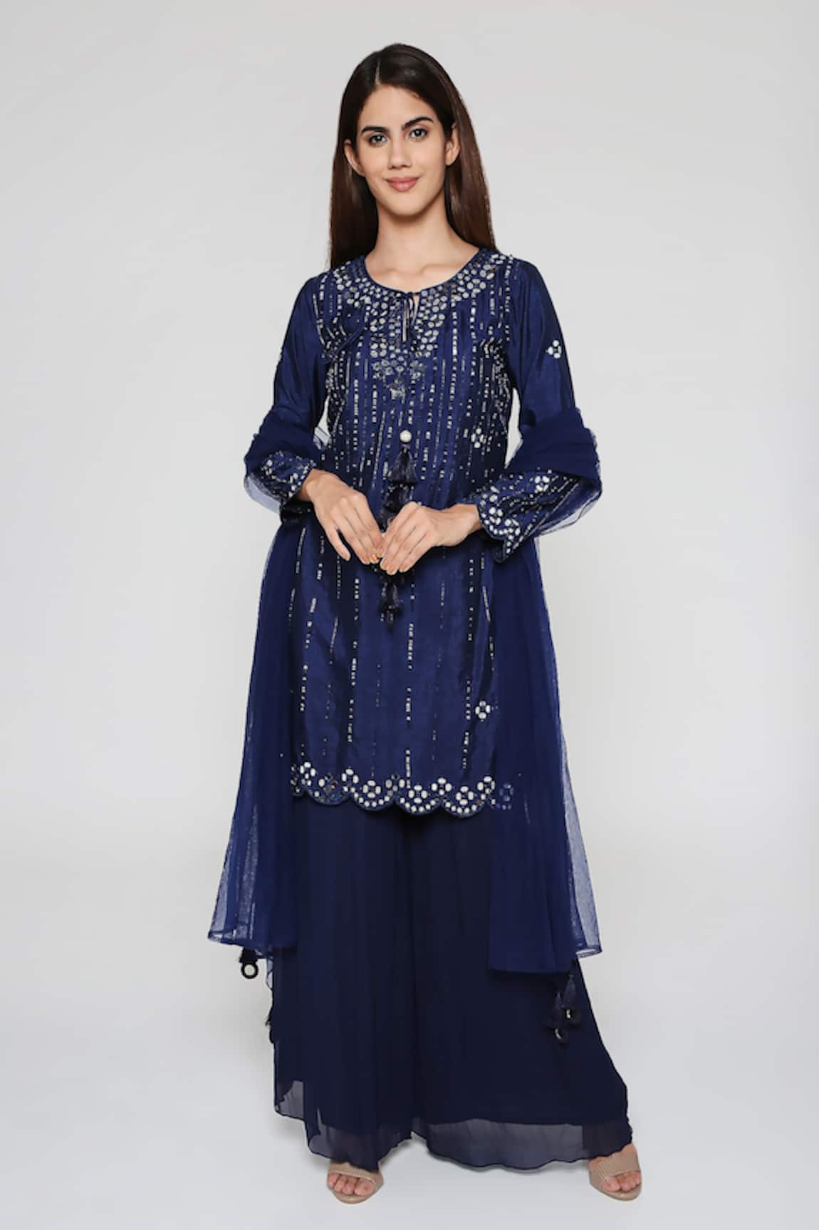 Bha sha Prachi Embroidered Short Kurta Sharara Set 