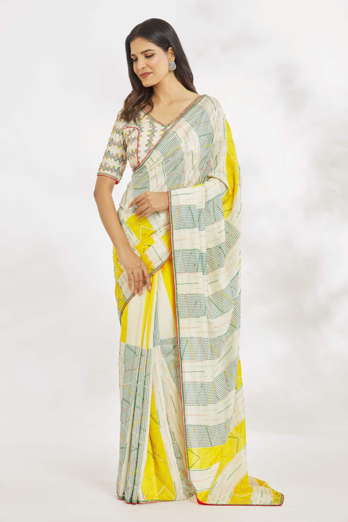 Paksh Hand Embroidered Chanderi Saree With Blouse