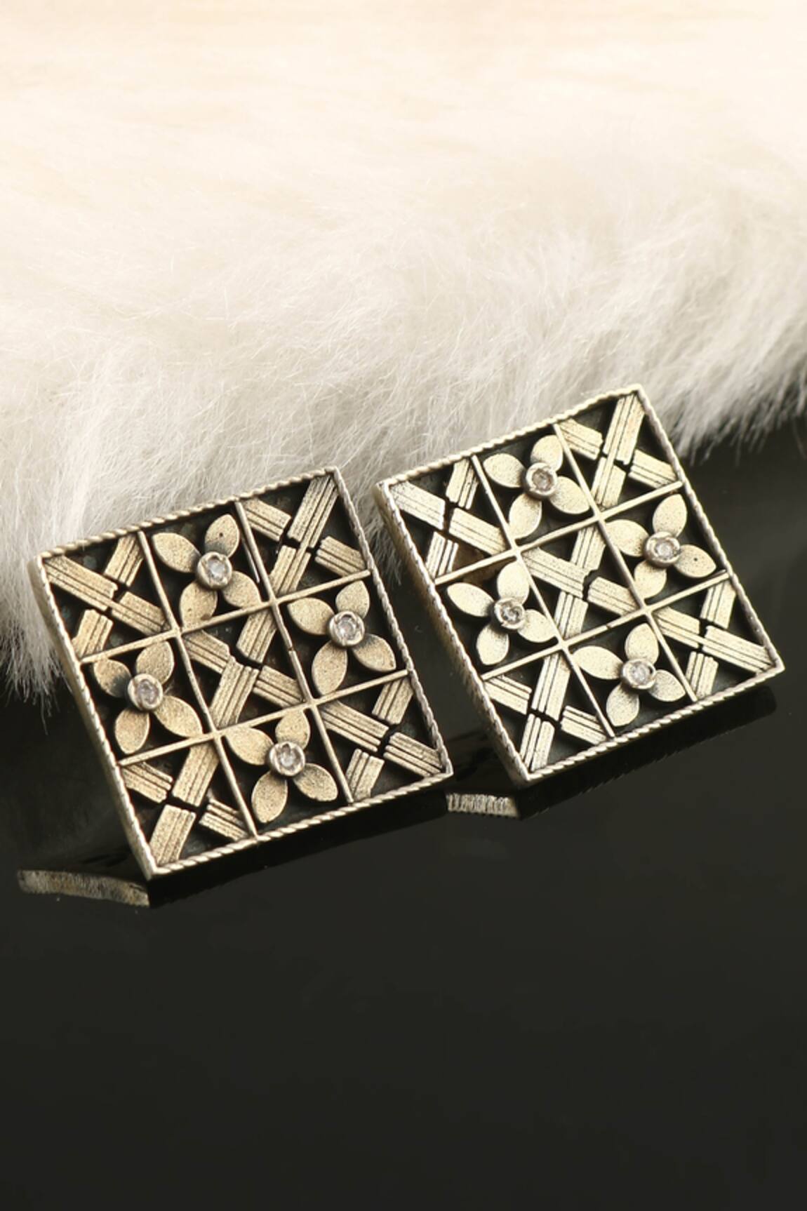 Palace of Silver Floral Square Stud Earrings