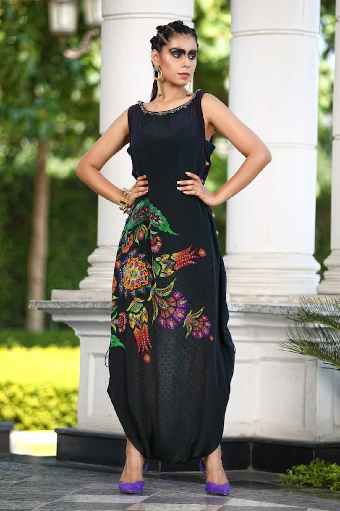 Shilpi Gupta Printed Cowl Draped Dress 