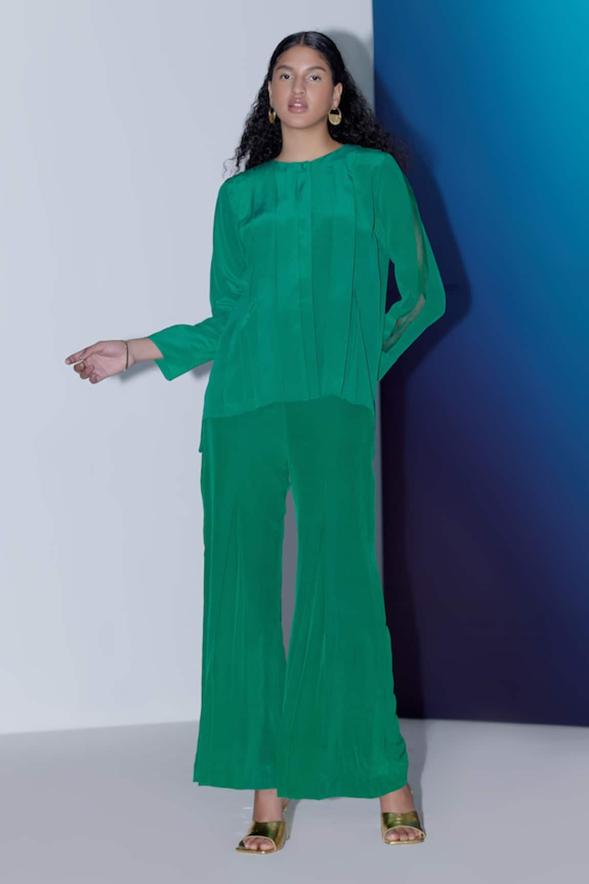 FEBo6 Silk Pleated Top With Trouser