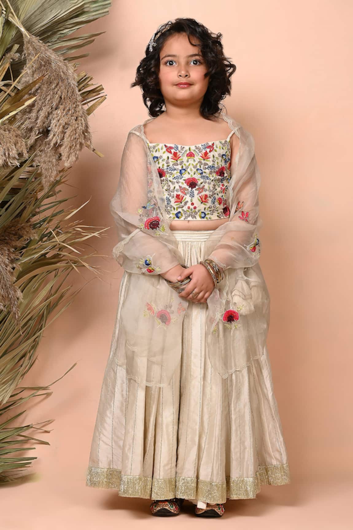 Priyanka Jain Chanderi French Knot Embroidered Blouse Lehenga Set 