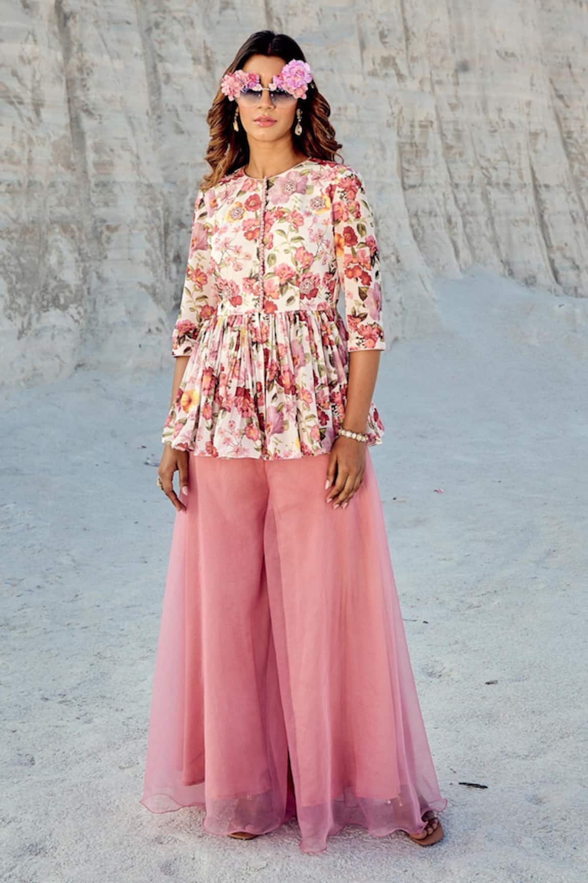 Nikita Vishakha Floral Print Peplum Top & Sharara Set