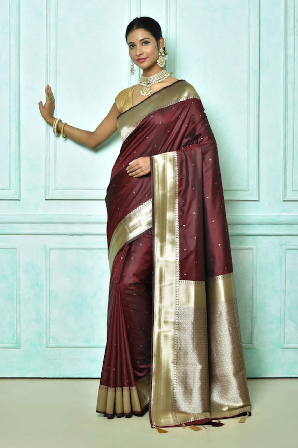 Nazaakat by Samara Singh Banarasi Satin Silk Zari Woven Saree