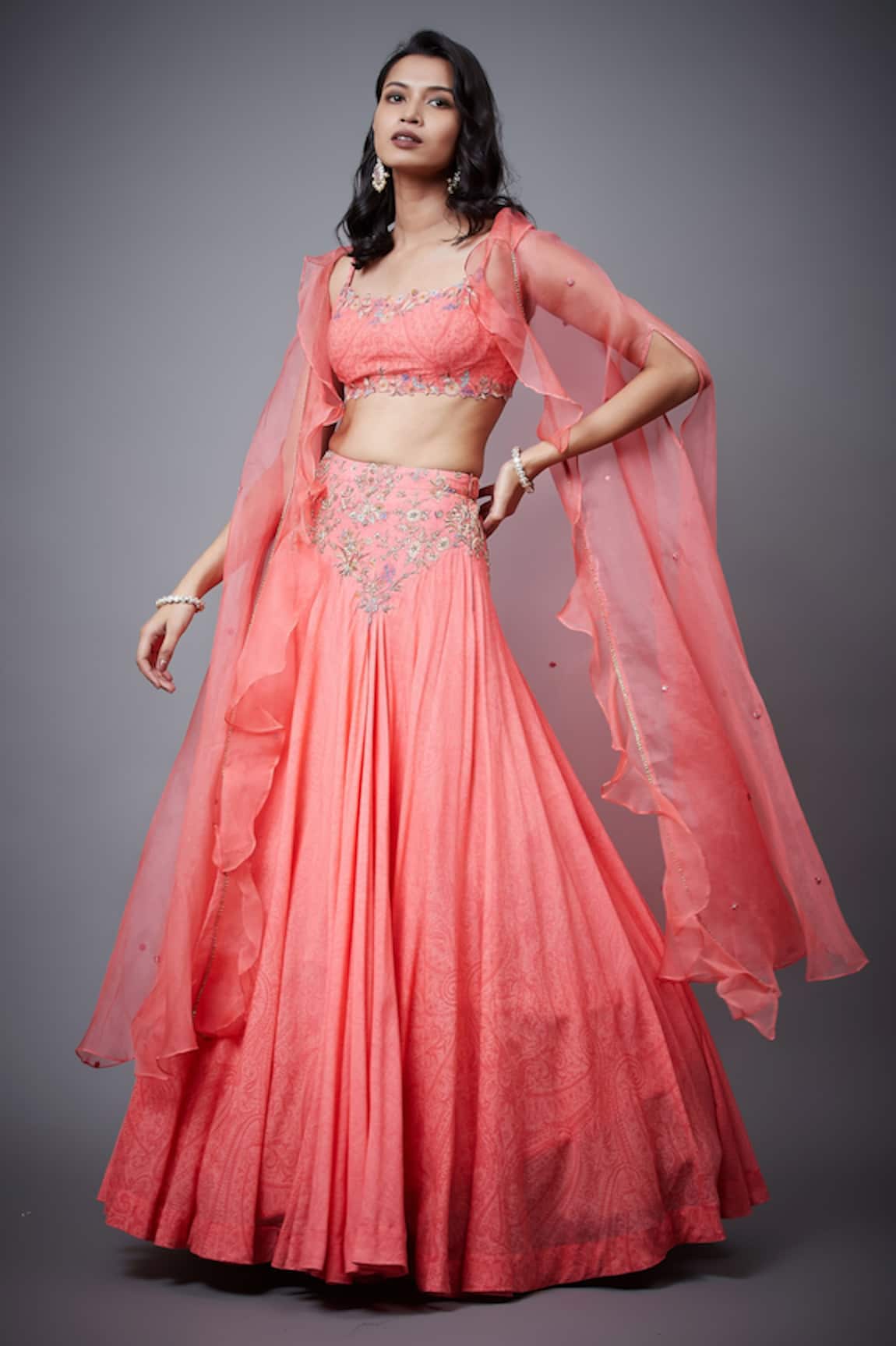 RI.Ritu Kumar Nazli Embroidered Lehenga Set With Cape