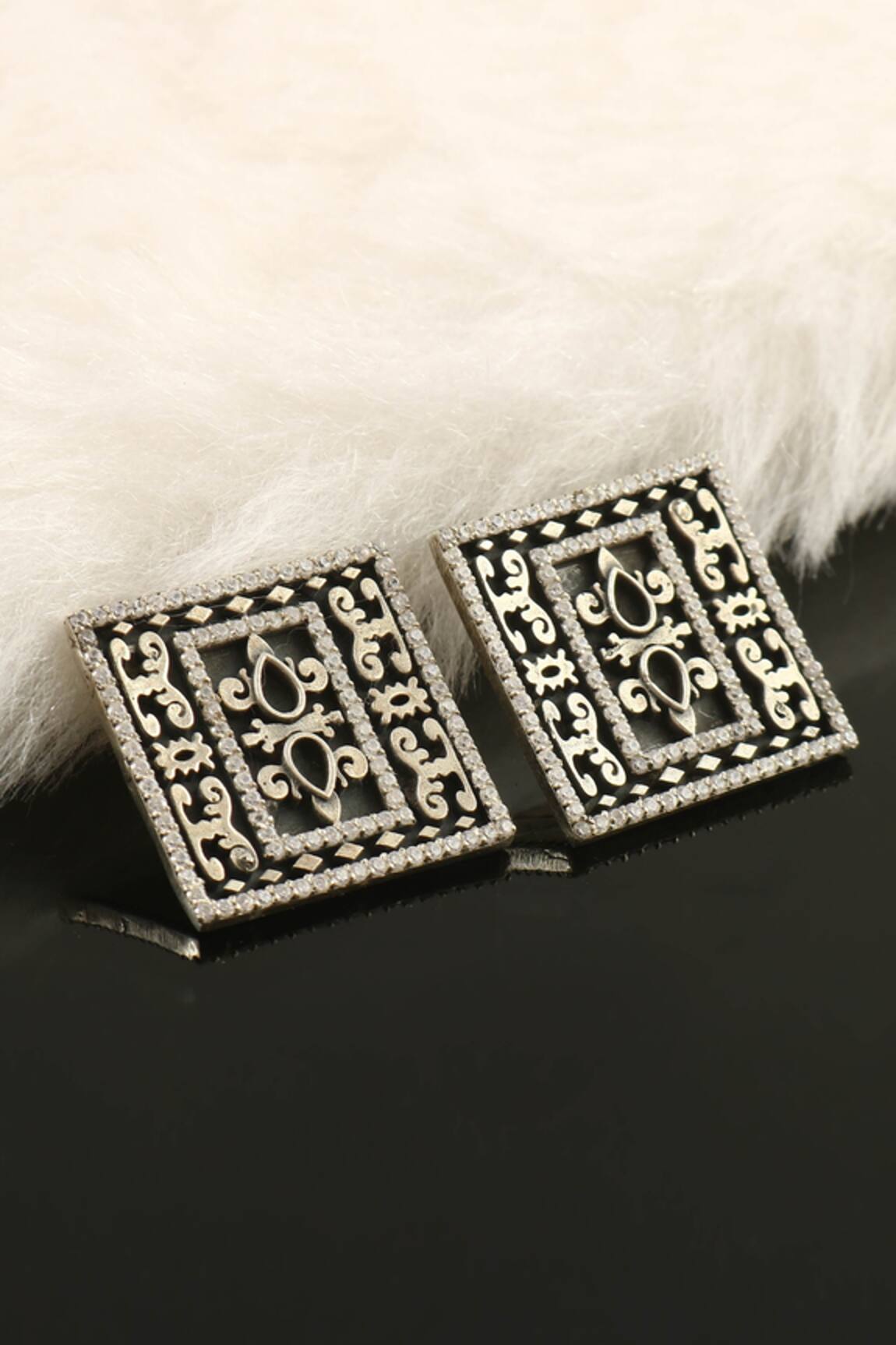 Palace of Silver Embellished Rawa Work Stud Earrings