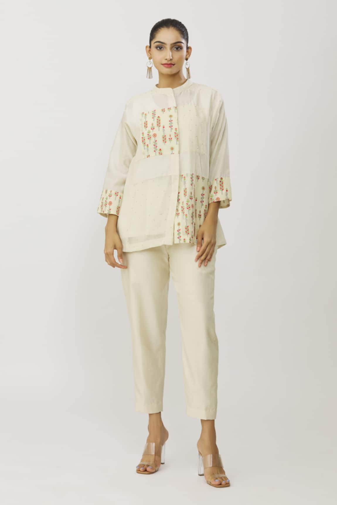 Neeta Bhargava Mandarin Collar Patchwork Shirt & Pant Set
