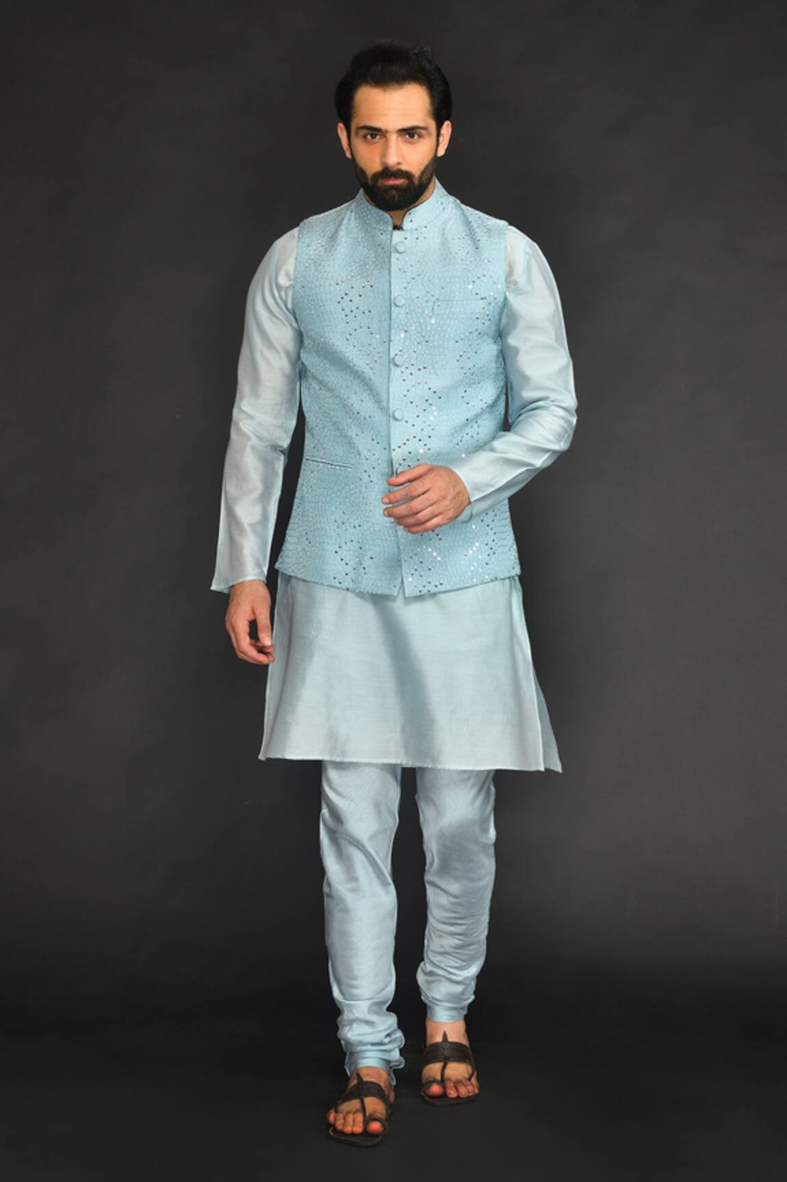 SAMMOHAN CEREMONIAL Mirror Embroidered Bundi & Kurta Set