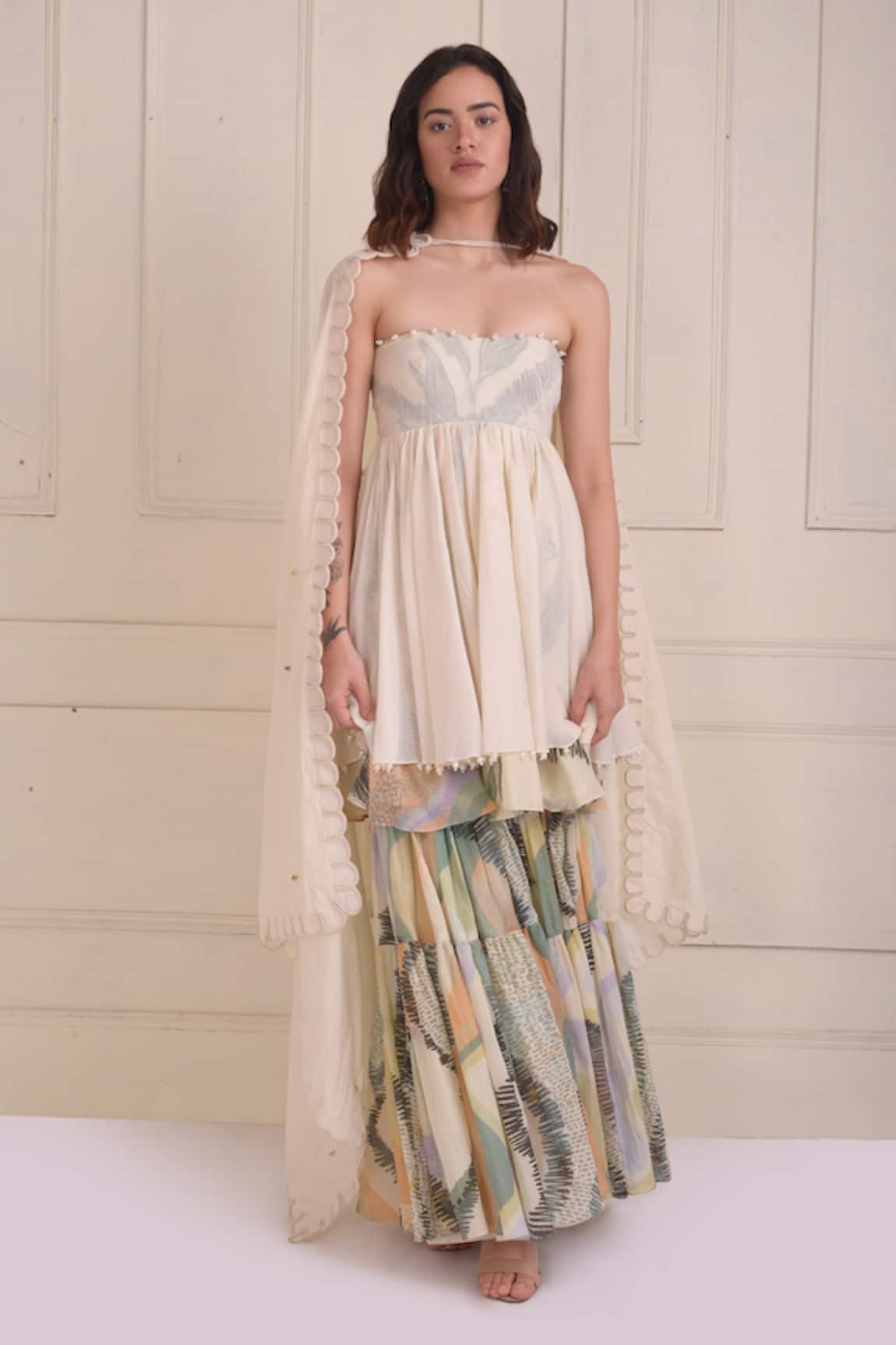 Shwetanga Abstract Printed Organic Cotton Sharara Set 