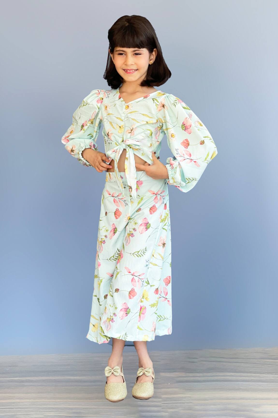 Pinkcow designs pvt ltd Floral Print Knotted Top & Palazzo Set