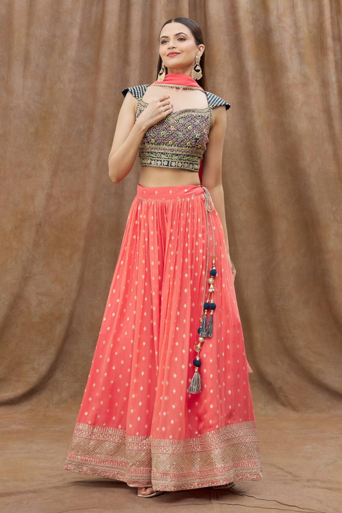 Aryavir Malhotra Pleated Lehenga Embroidered Blouse Set