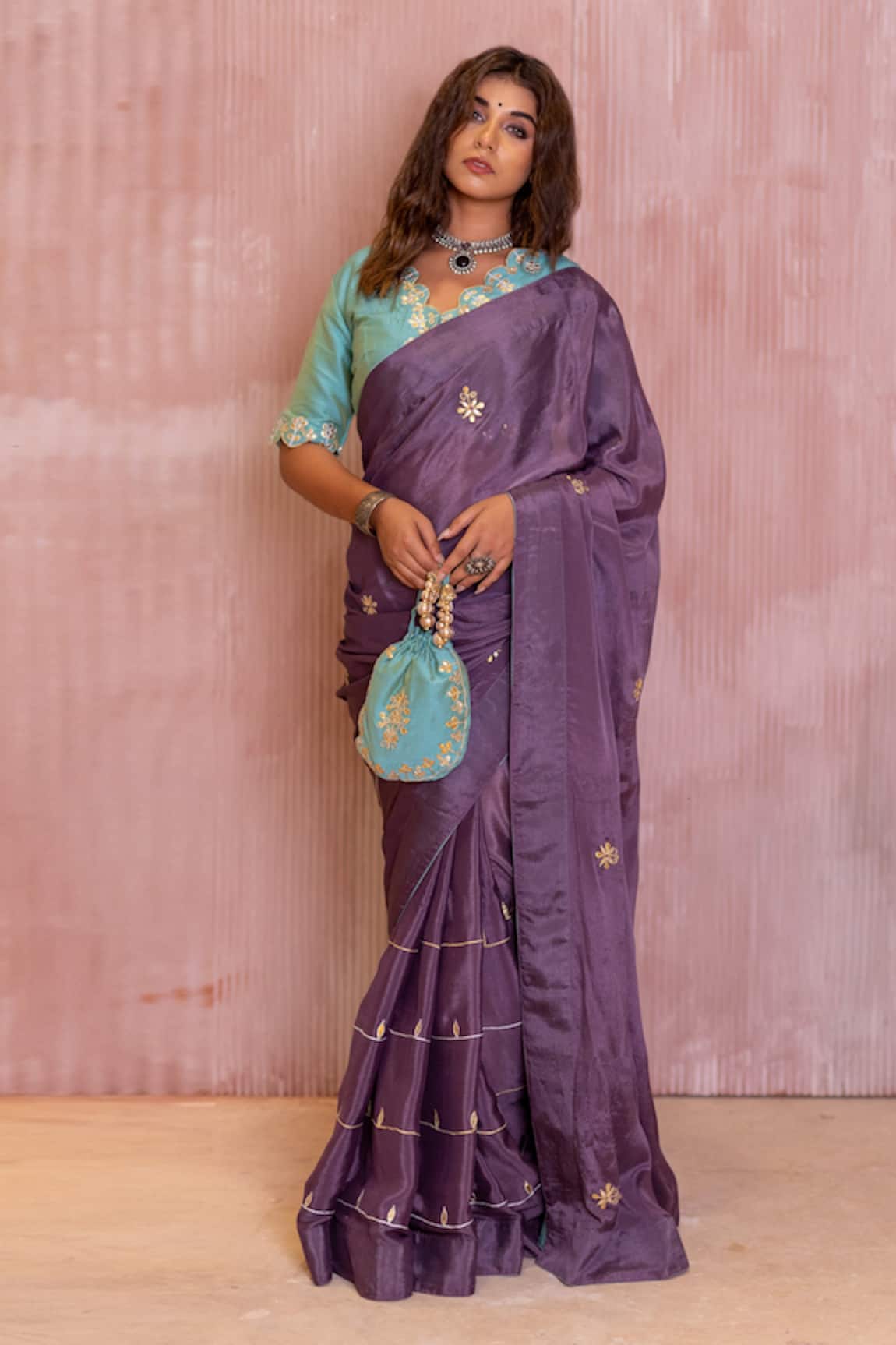 The Home Affair Embroidered Two-Tone Gota Patti Saree With Blouse 