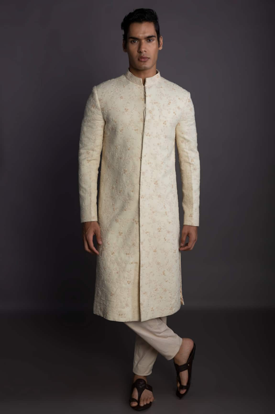 GRAM OF INK Forest Floral Embroidered Sherwani Set