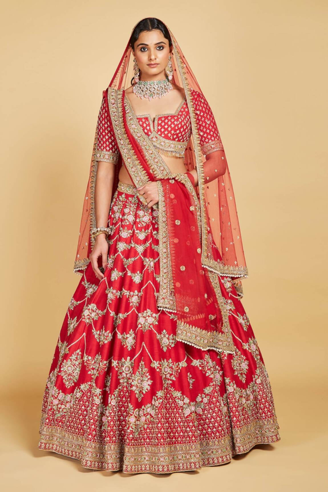 Amrin Khan Floral Cutdana Embroidered Bridal Lehenga Set 
