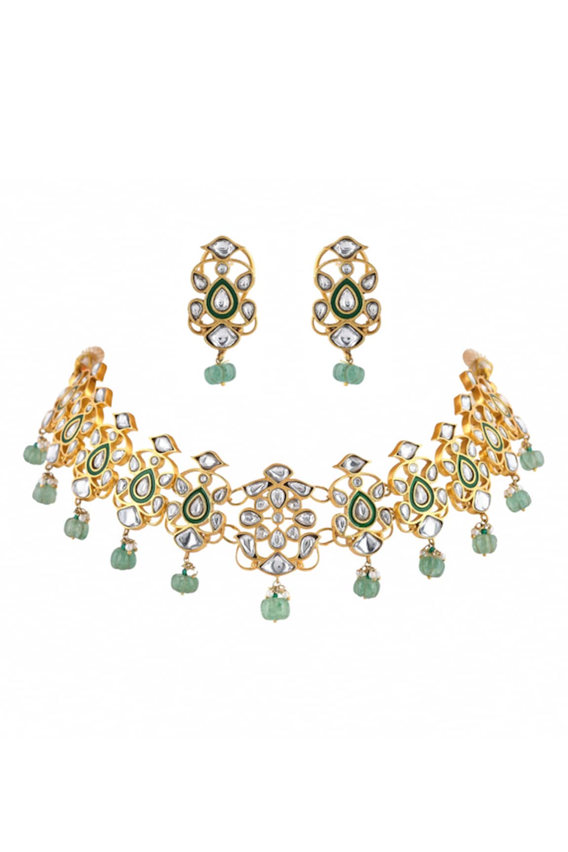 Ajooni Jewels Bhawan Enamelled Kundan Embellished Necklace Set