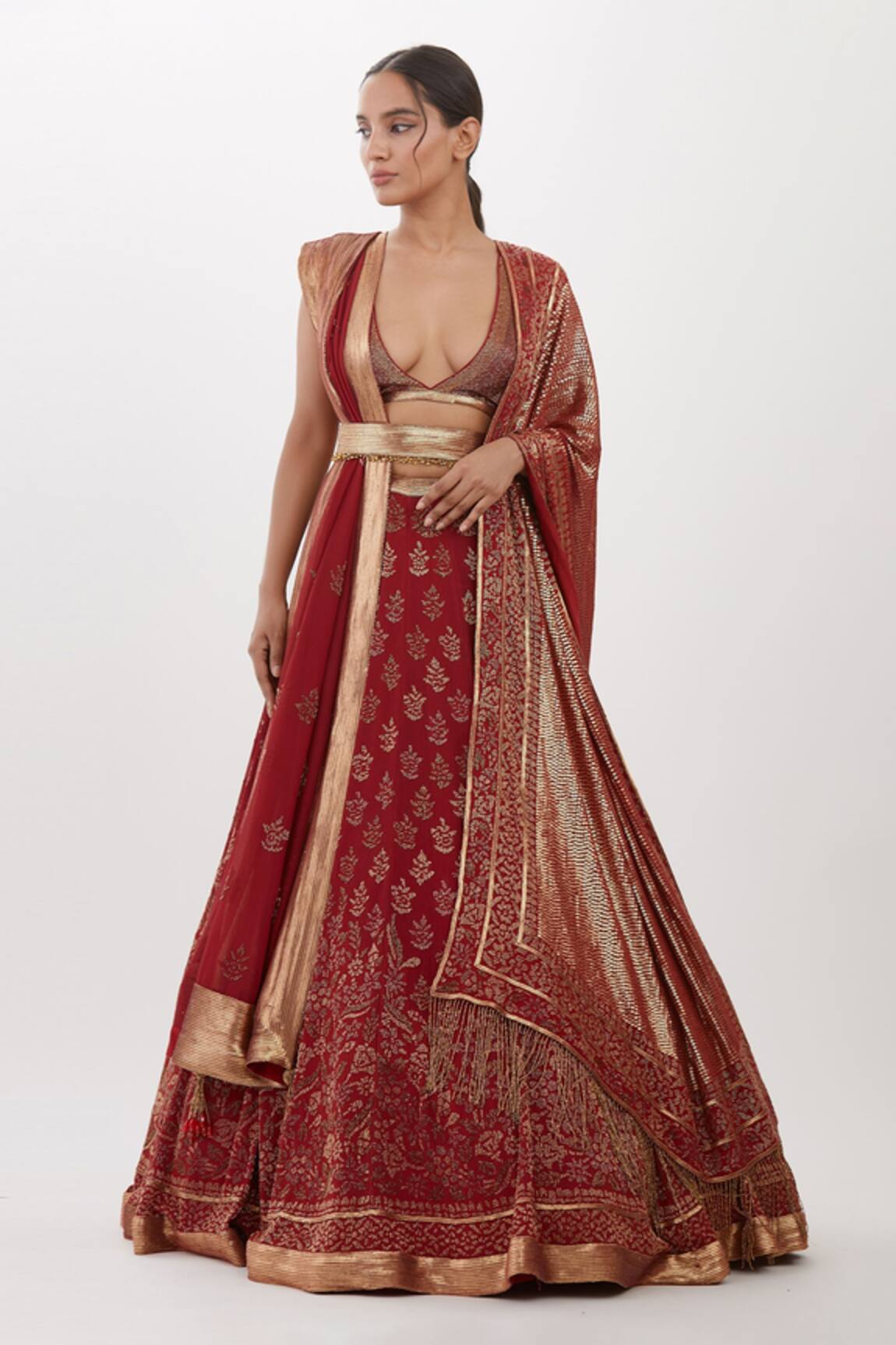 Nakul Sen Cutdana Embroidered Bridal Lehenga Set 