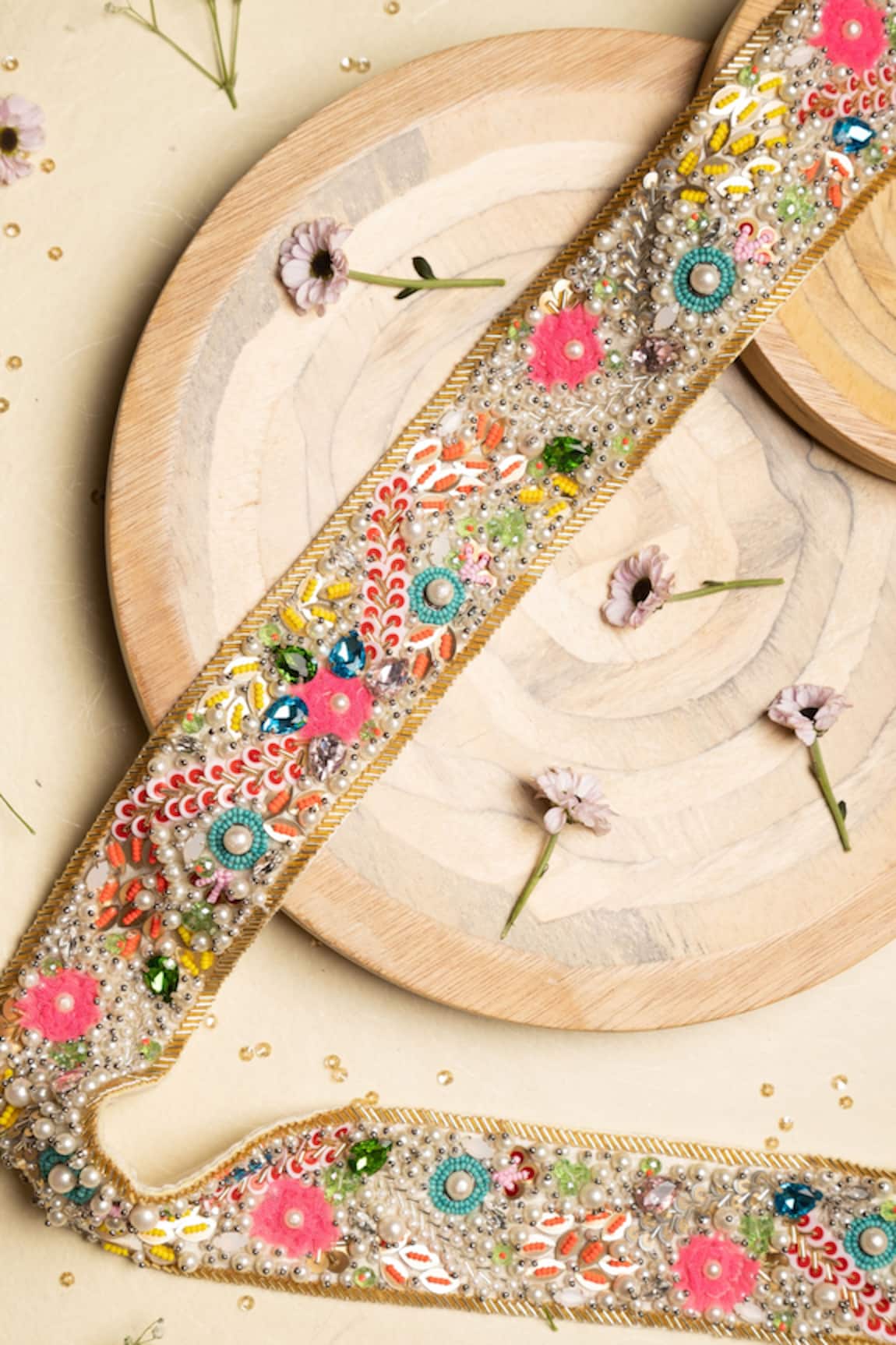 Ara Studio Raw Silk Floral Embroidered Belt