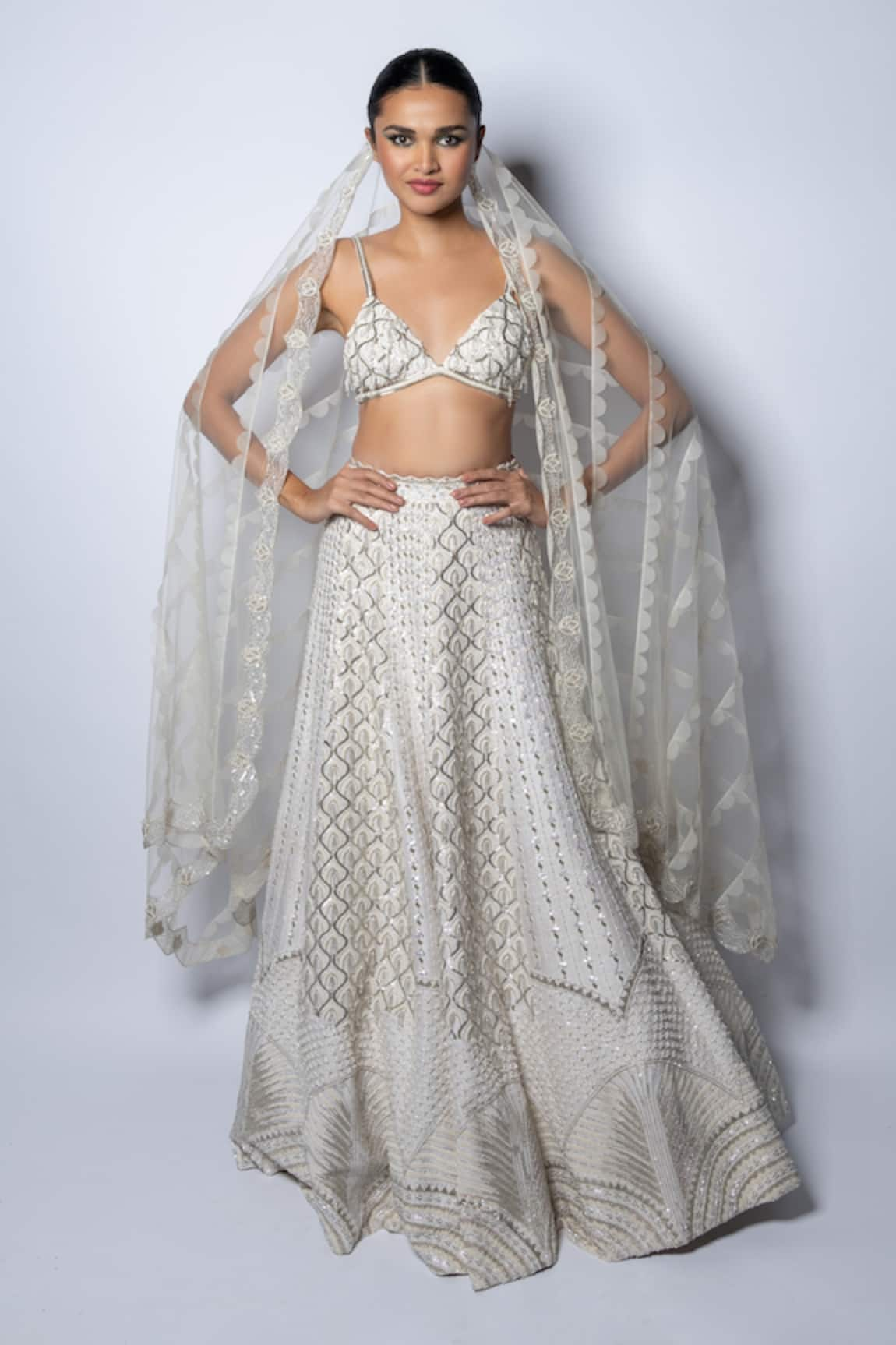 Disha Patil Sequin Hand Embroidered Bridal Lehenga Set