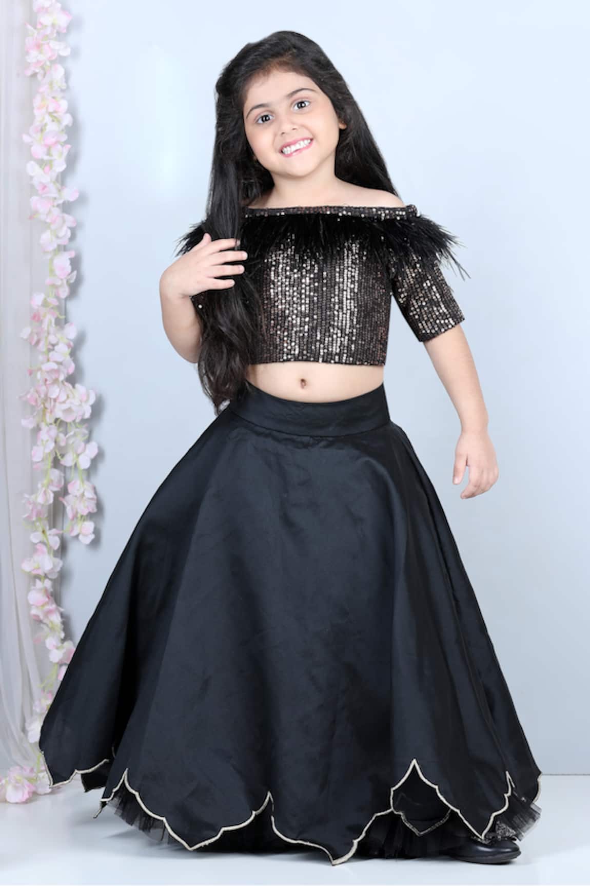 The Little Celebs Sequin Embroidered Blouse & Lehenga Set 