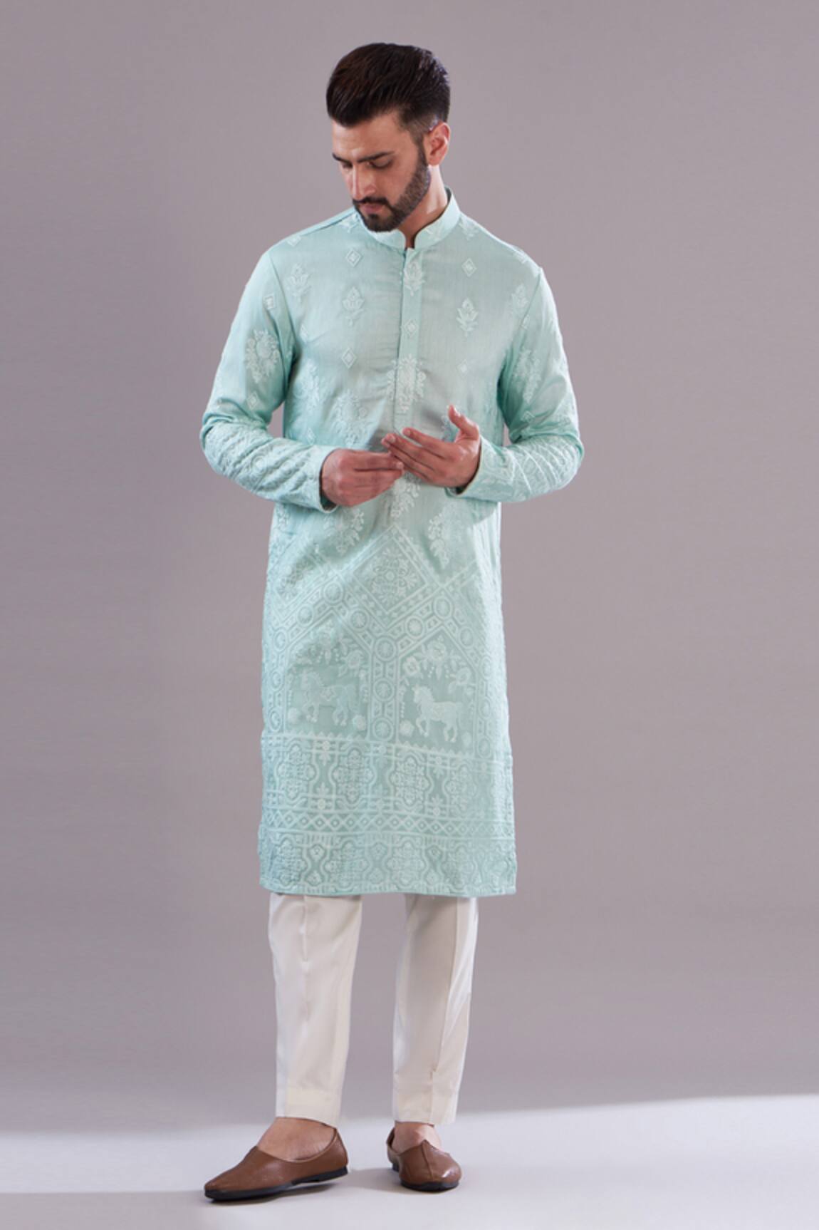 Kasbah Silk Pure Thread Work Embroidered Kurta