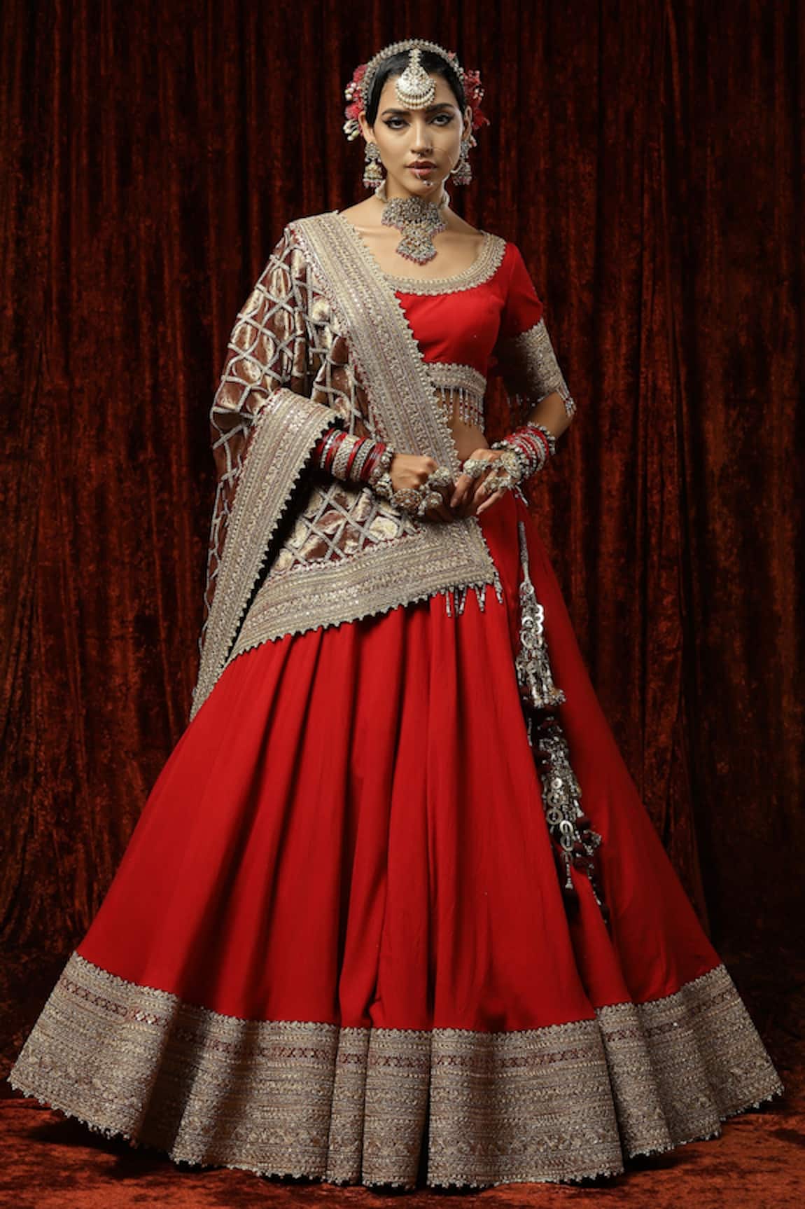 SHIKHAR SHARMA Lal Gulab Bridal Lehenga Set With Embroidered Dupatta 