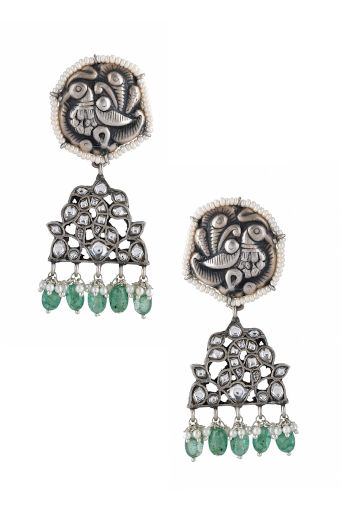 Ajooni Jewels Carved Peacock Embellished Earrings