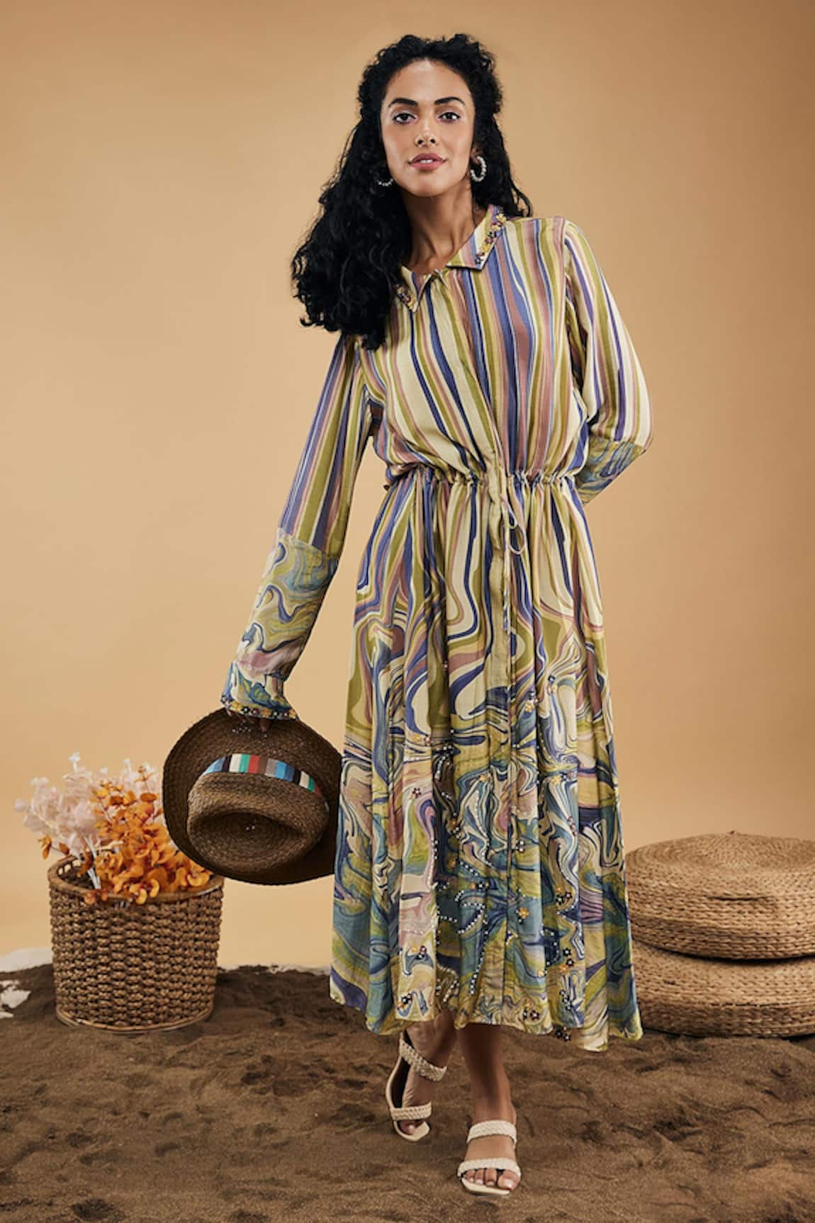 Soup By Sougat Paul Marble Mosaic Print Long Dress 