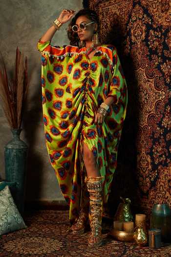 Esha L Amin Abstract Flower Print Drawstring Kaftan 