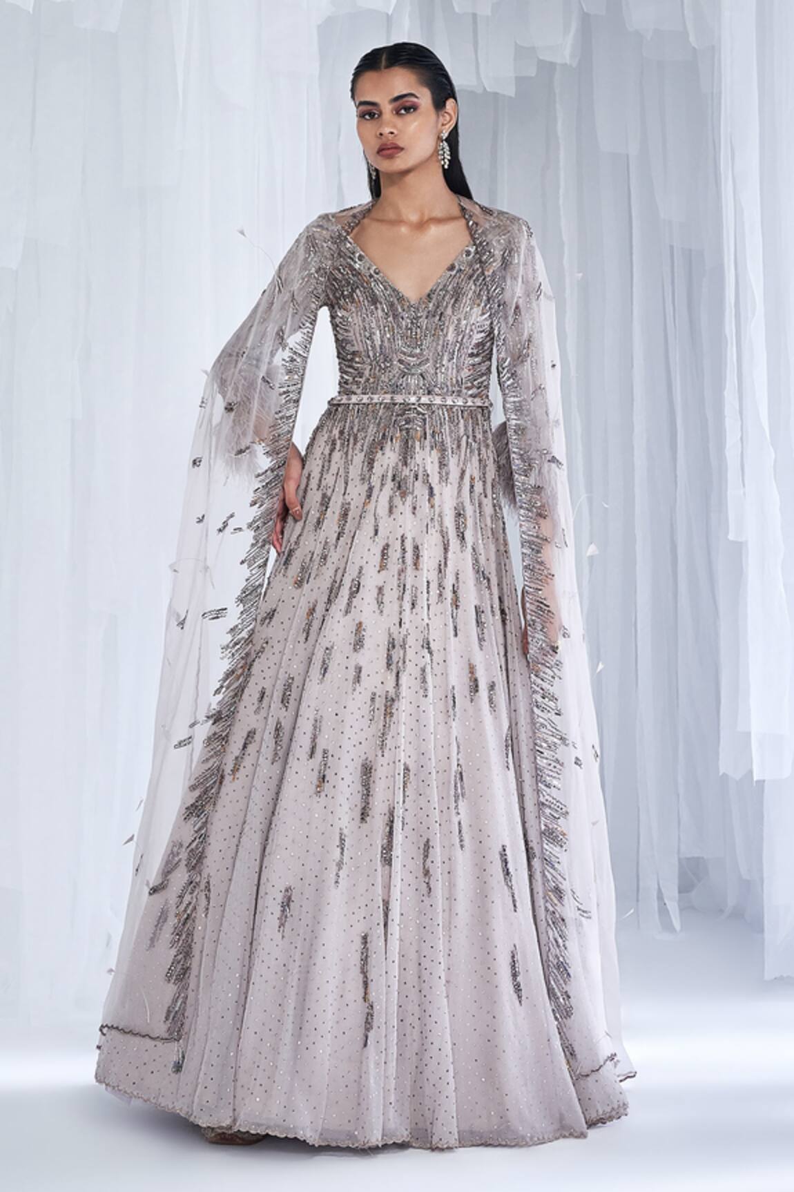 Dolly J Cimmerion Sequin Embellished Anarkali With Cape